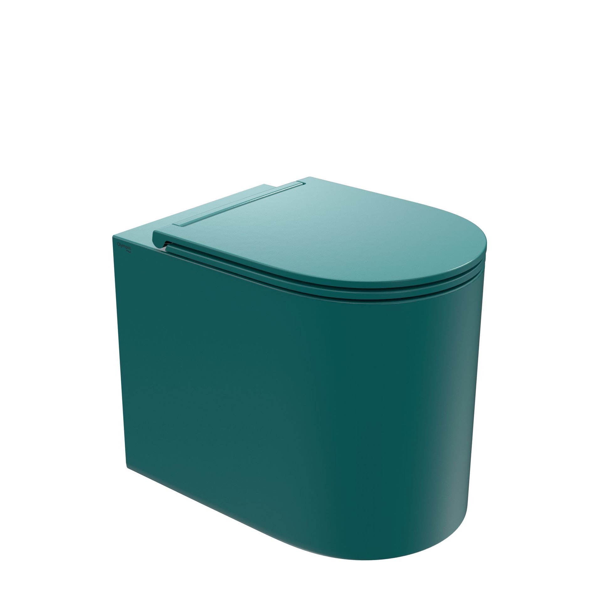 wc color verde acqua con coperchio incernierato su sfondo bianco.