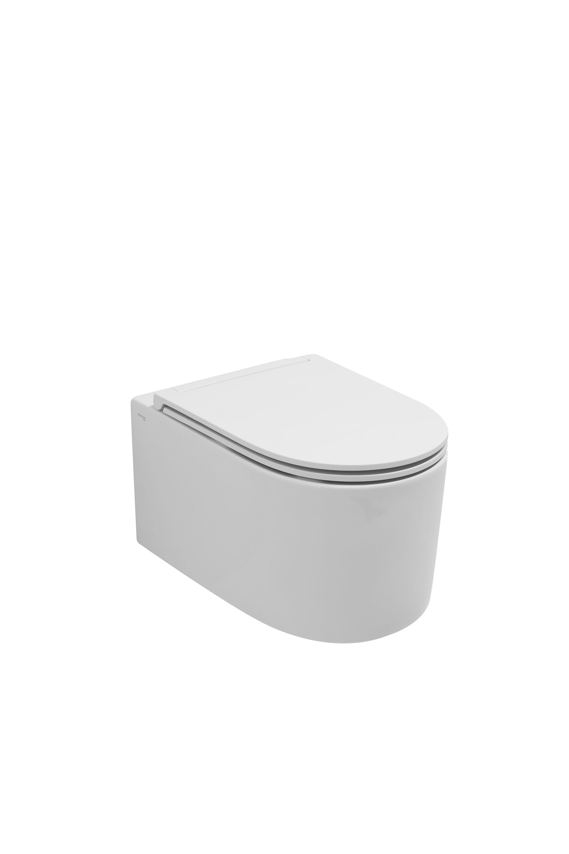WC bianco sospeso con coperchio chiuso, su sfondo bianco.