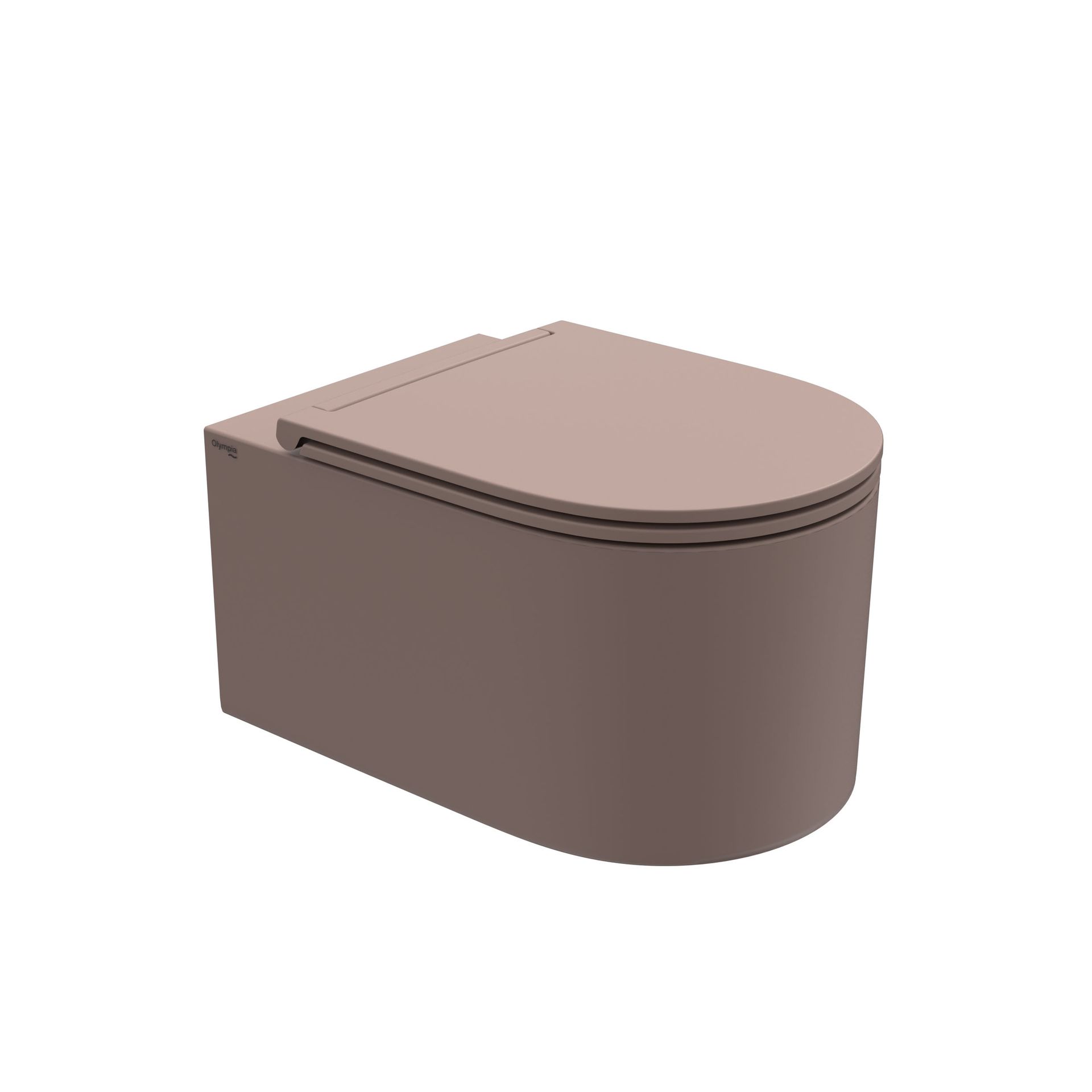 Rendering 3D di un wc di colore marone con chiuso con tavoletta, su sfondo bianco.