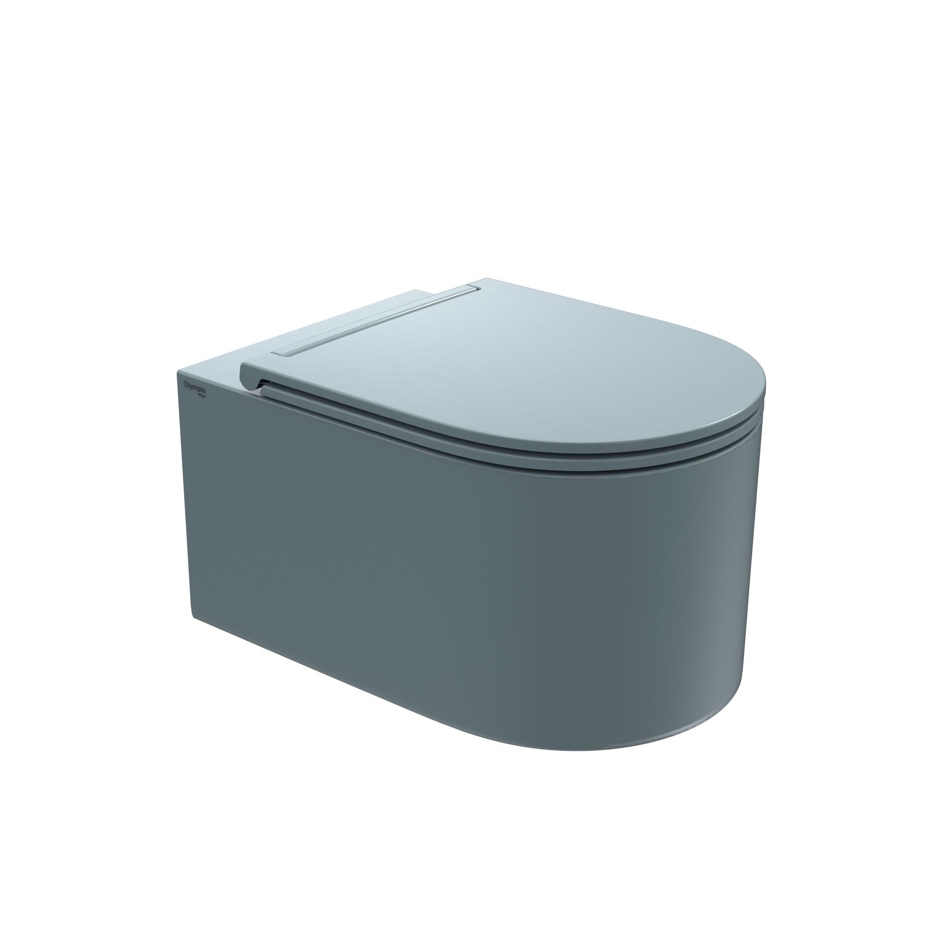 WC moderno grigio con cassetta e coperchio arrotondati su sfondo bianco.
