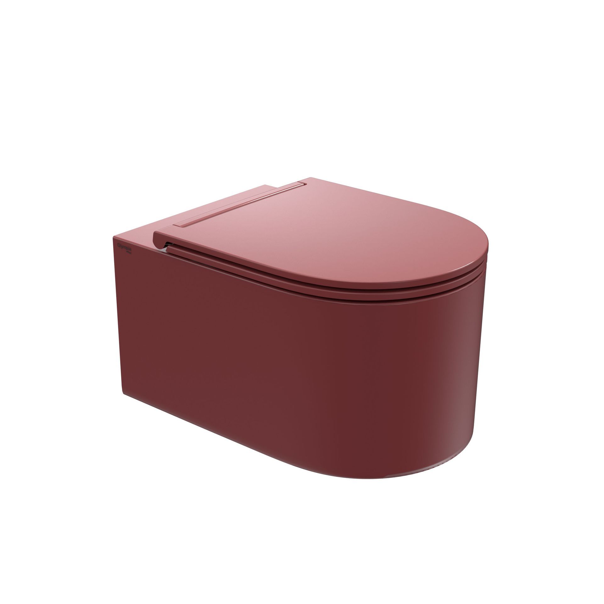 WC color bordeaux con coperchio arrotondato, isolata su sfondo bianco.