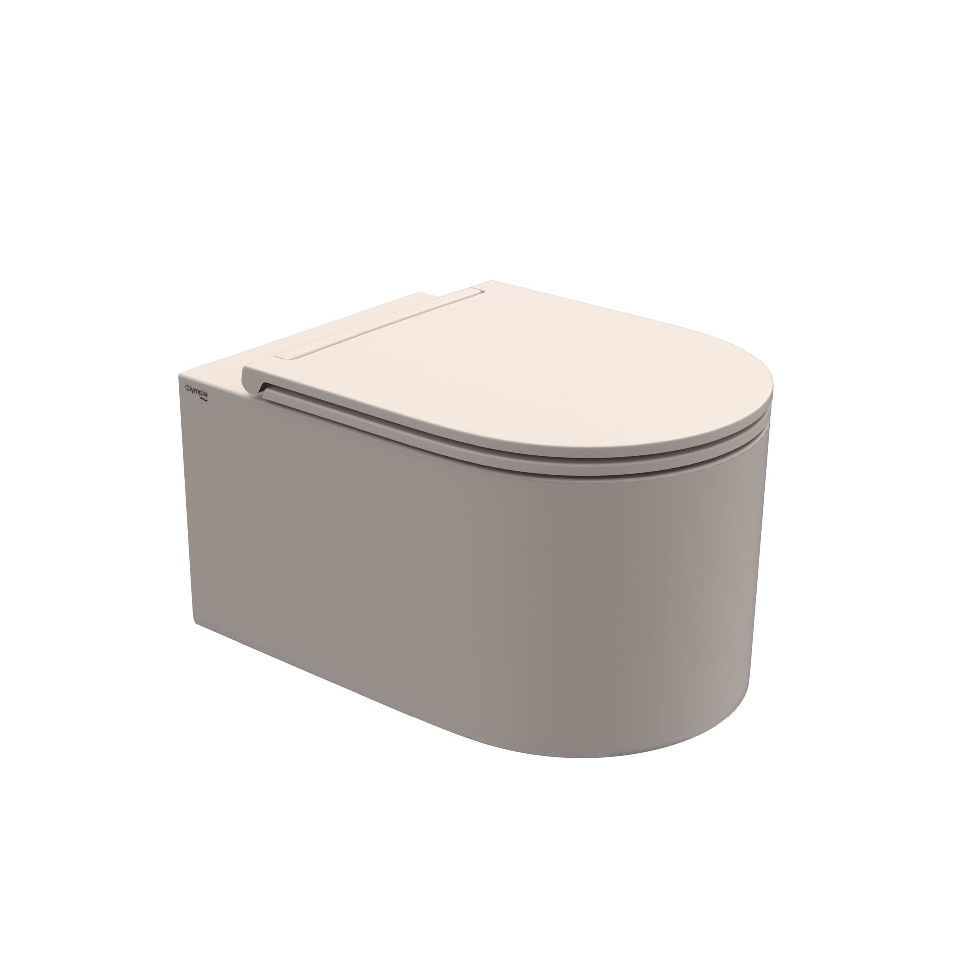 WC beige arrotondato con piano curvo su sfondo bianco