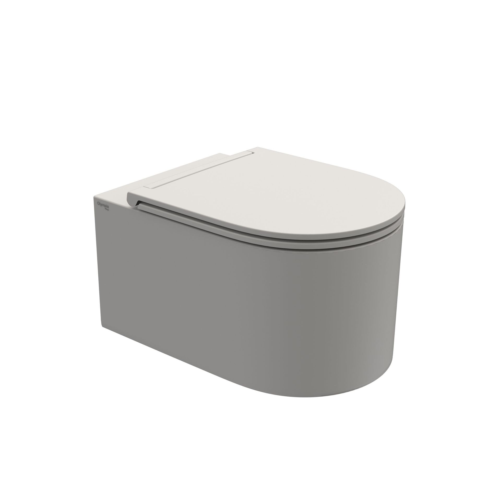 WC grigio e bianco con coperchio chiuso, vista laterale su sfondo bianco.