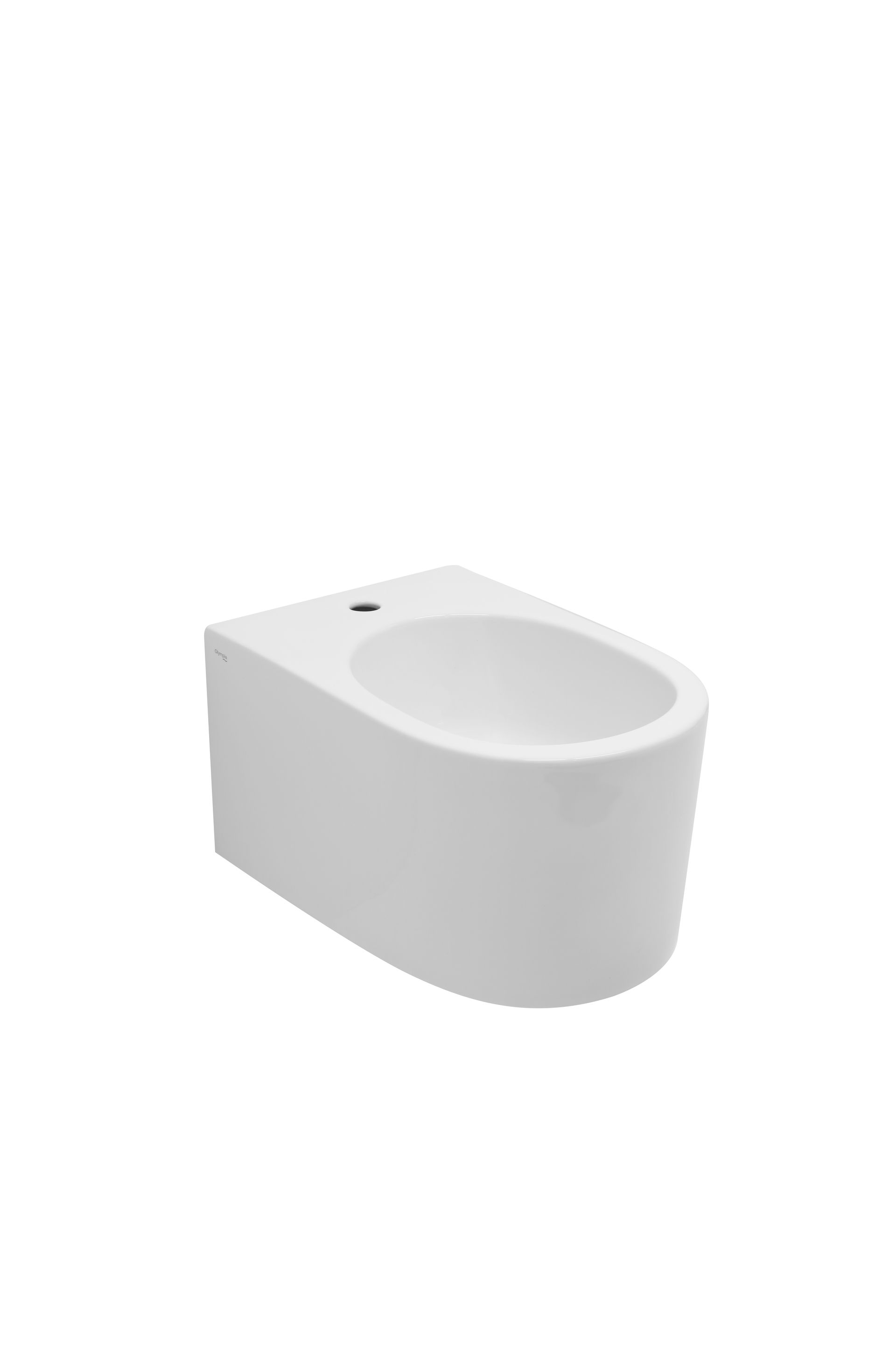 Bidet bianco sospeso con vaso arrotondato.