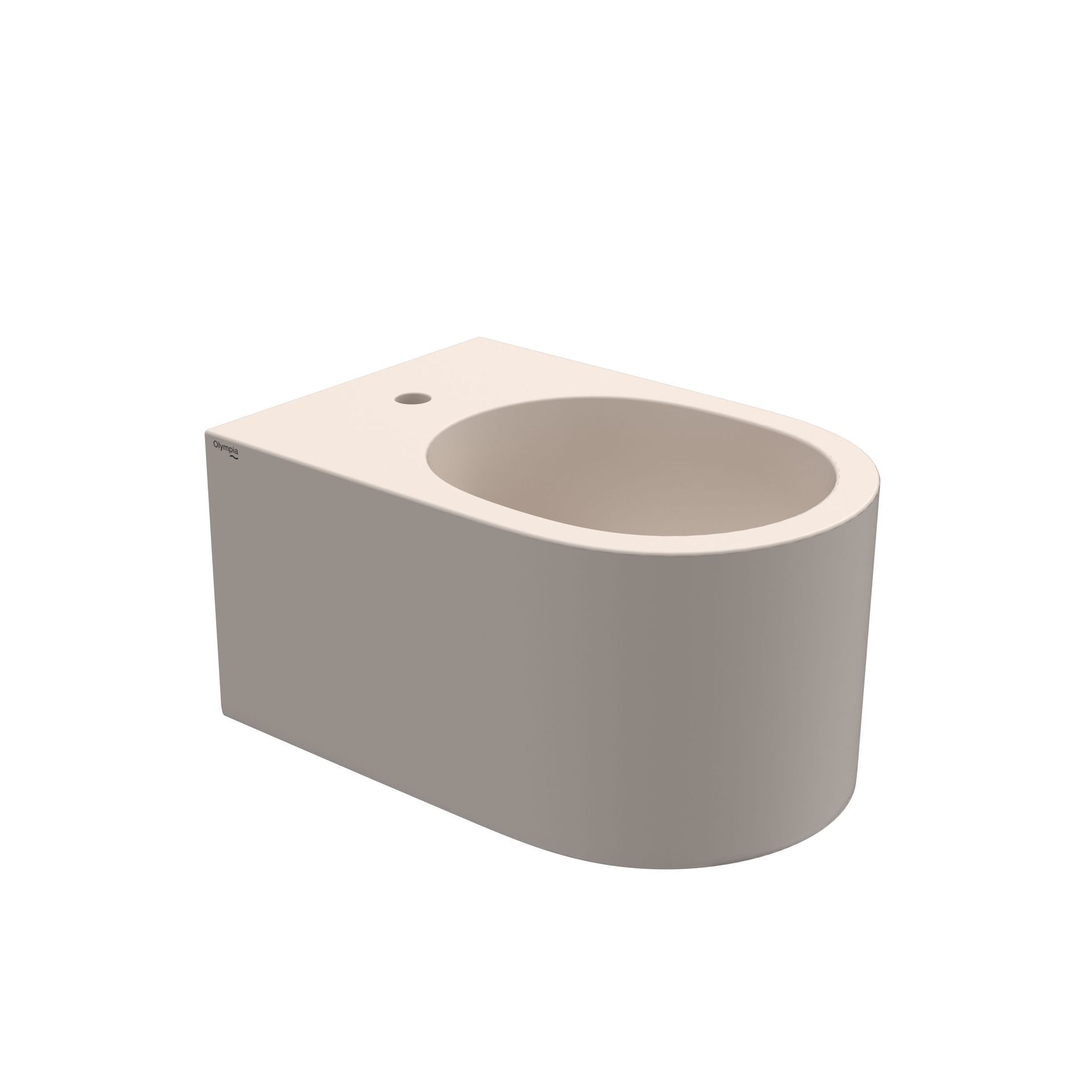 bidet beige con parte anteriore arrotondata e parte superiore aperta, mostrato su sfondo bianco.