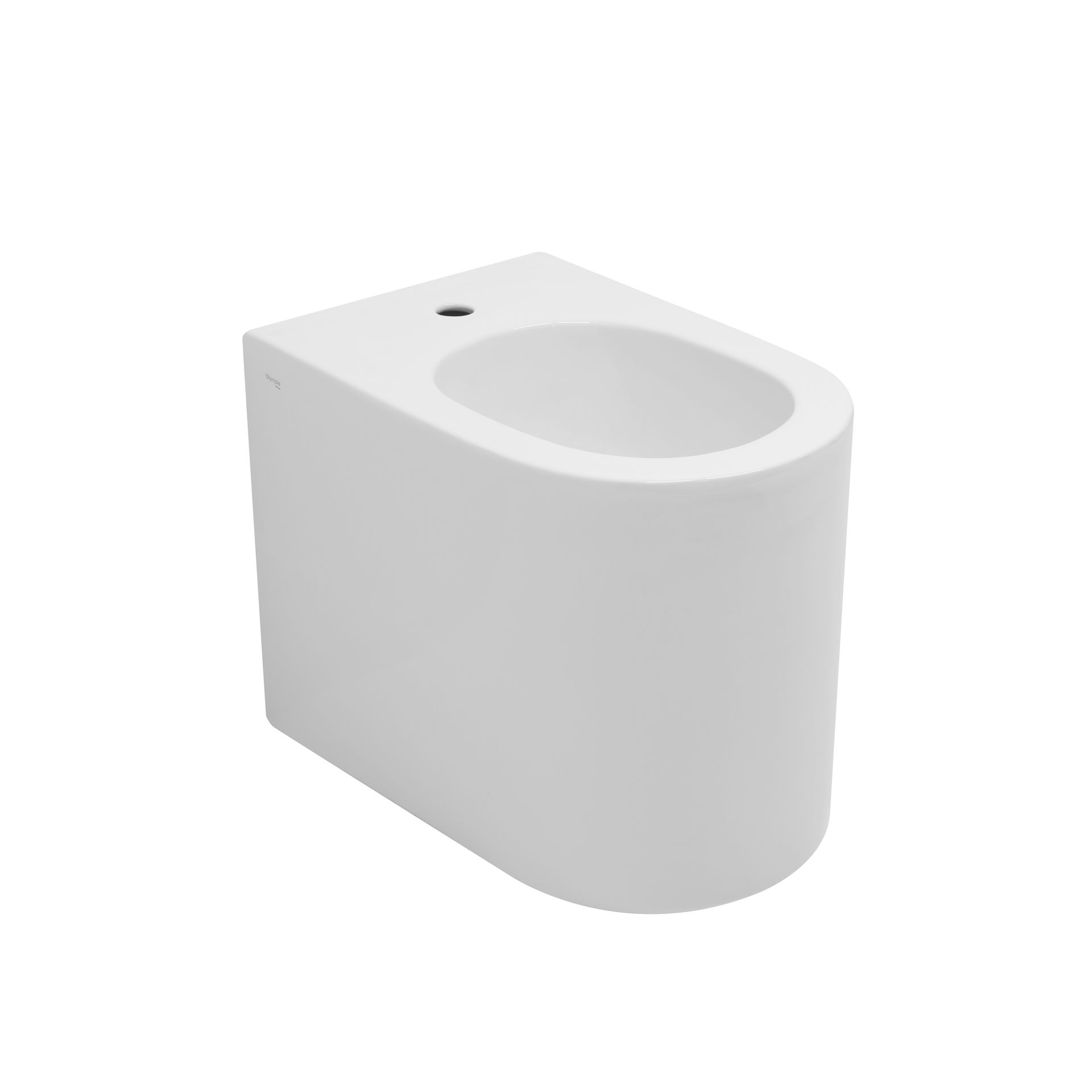 Bidet moderno in ceramica bianca con vasca ovale e piccolo foro nella parte superiore.