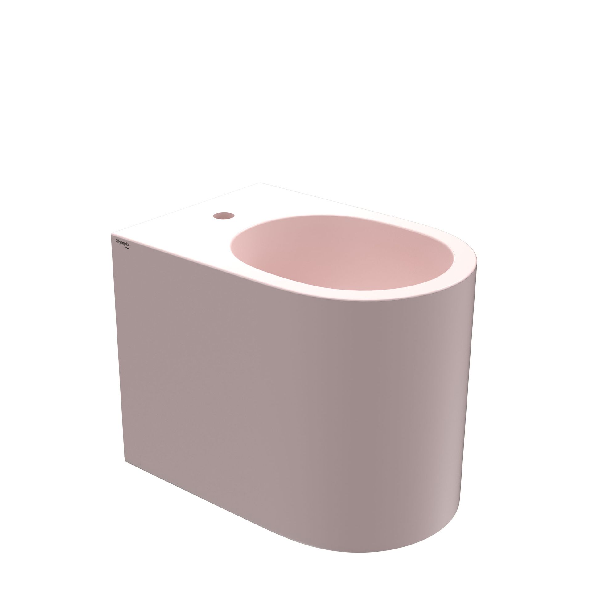 bidet rosa e bianco con apertura superiore su sfondo bianco.