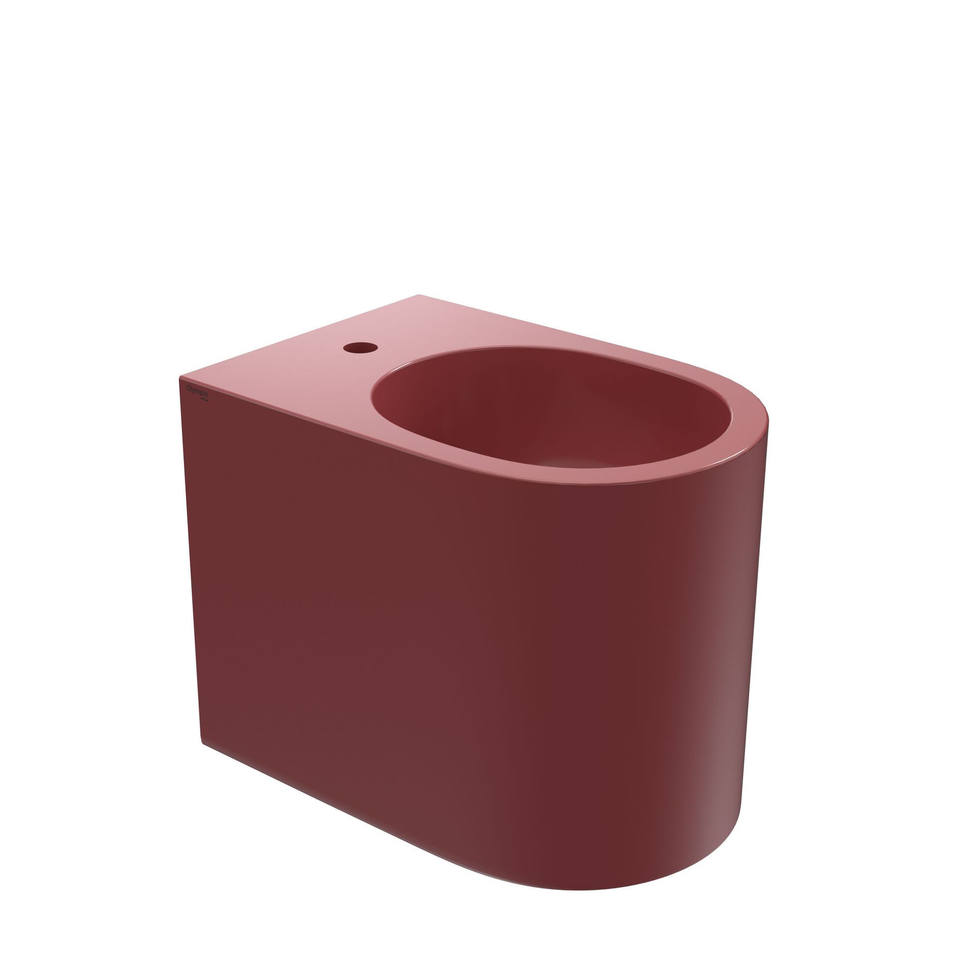 bidet color bordeaux con un grande foro circolare sulla parte superiore e un piccolo foro laterale.