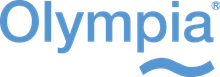 Logo Olympia in azzurro con linee ondulate sotto la parola.