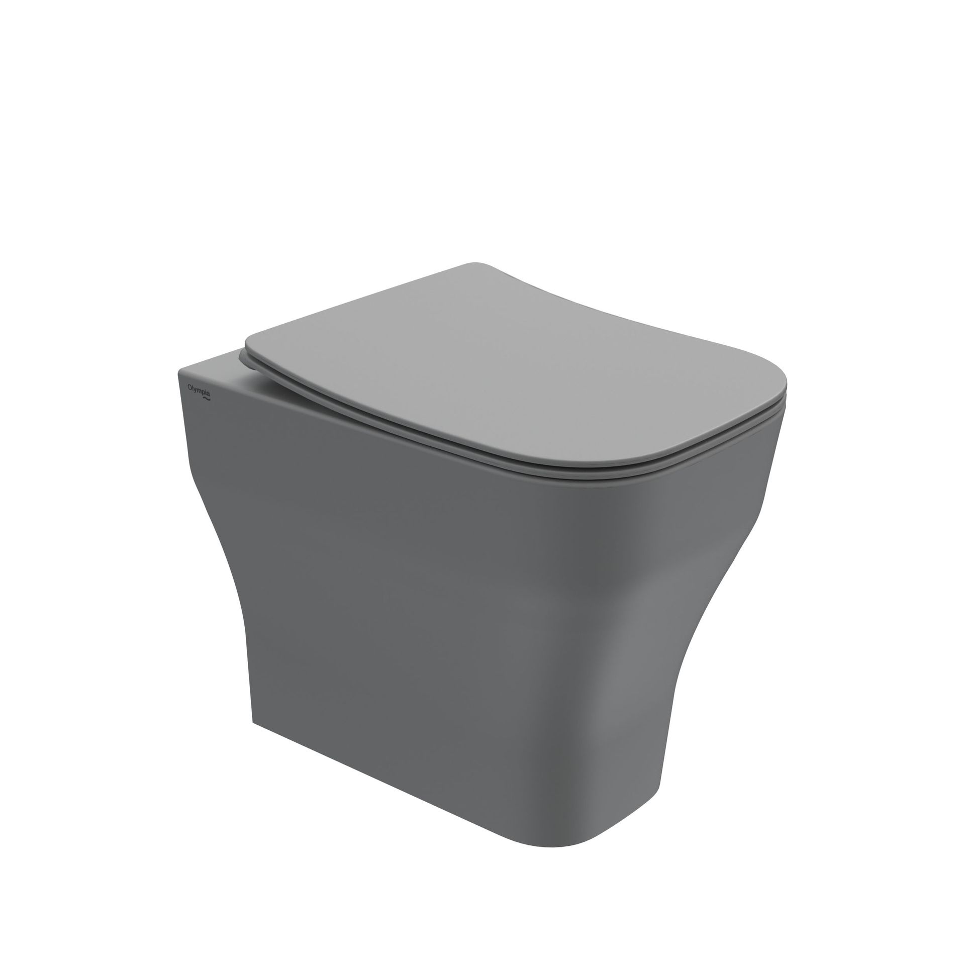 WC moderno grigio con coperchio chiuso, mostrato su sfondo bianco.