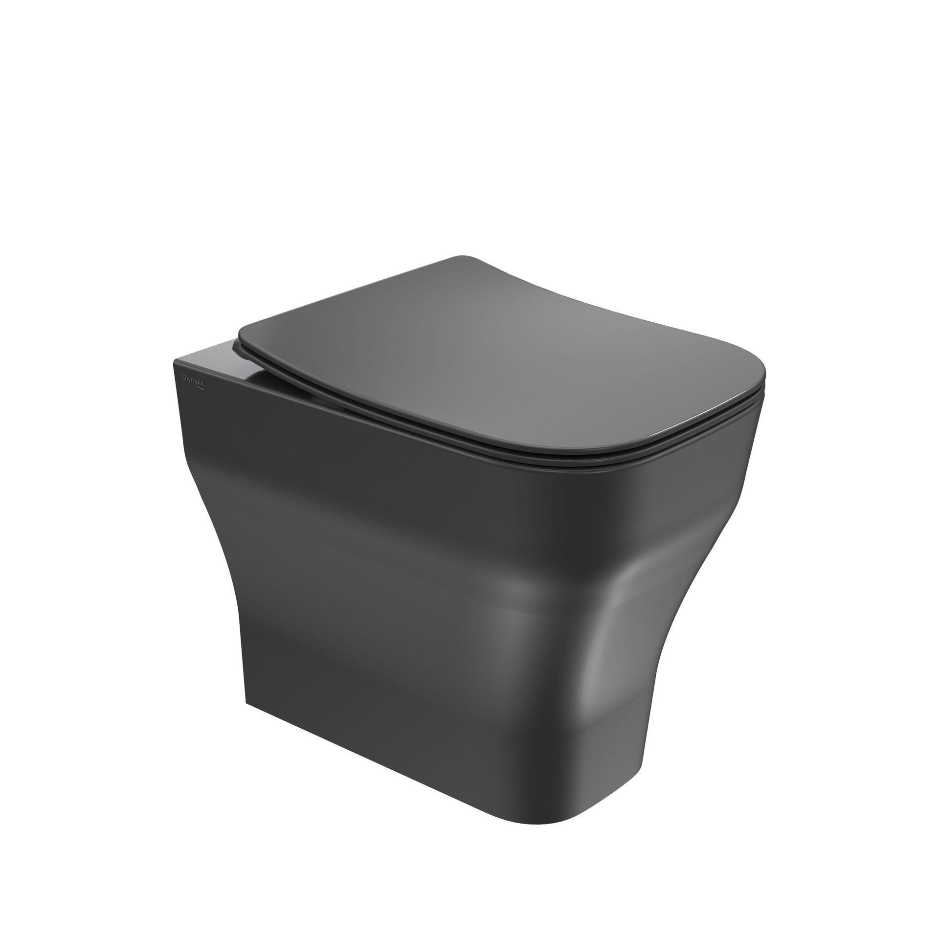 WC moderno nero con coperchio chiuso, mostrato su sfondo bianco.