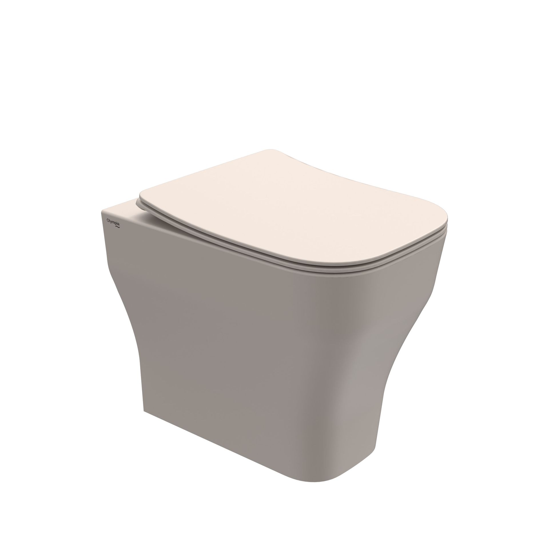 WC moderno di colore beige con coperchio chiuso, mostrato su sfondo bianco.