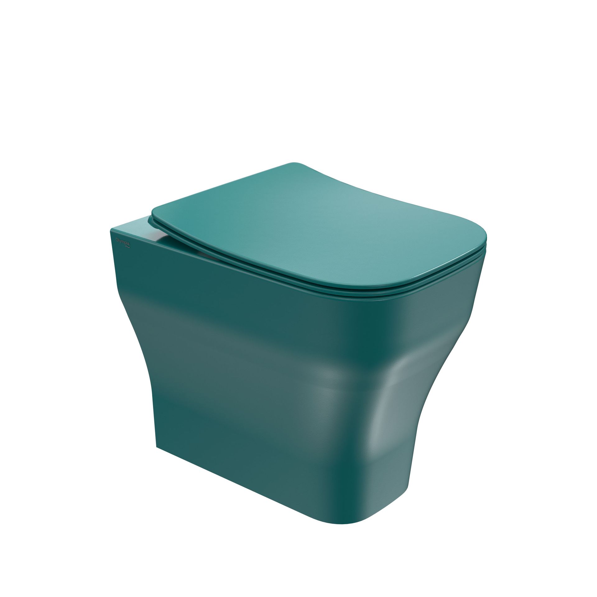 WC moderno color verde acqua con coperchio chiuso, su sfondo bianco.