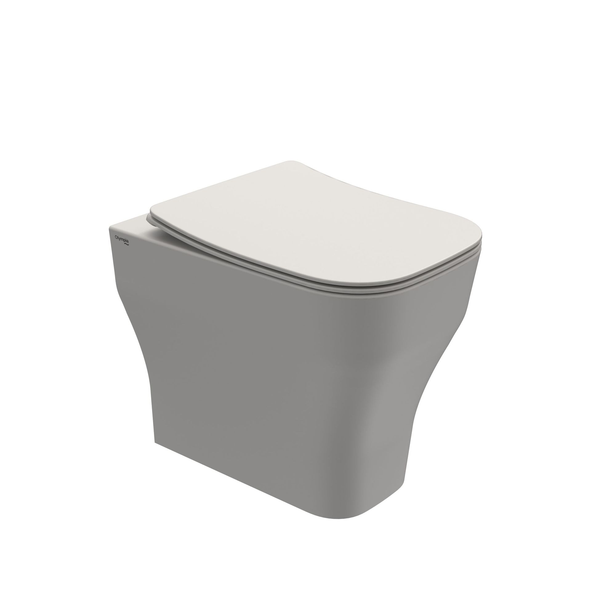 WC moderno bianco e grigio con coperchio chiuso, mostrato in un semplice rendering 3D.