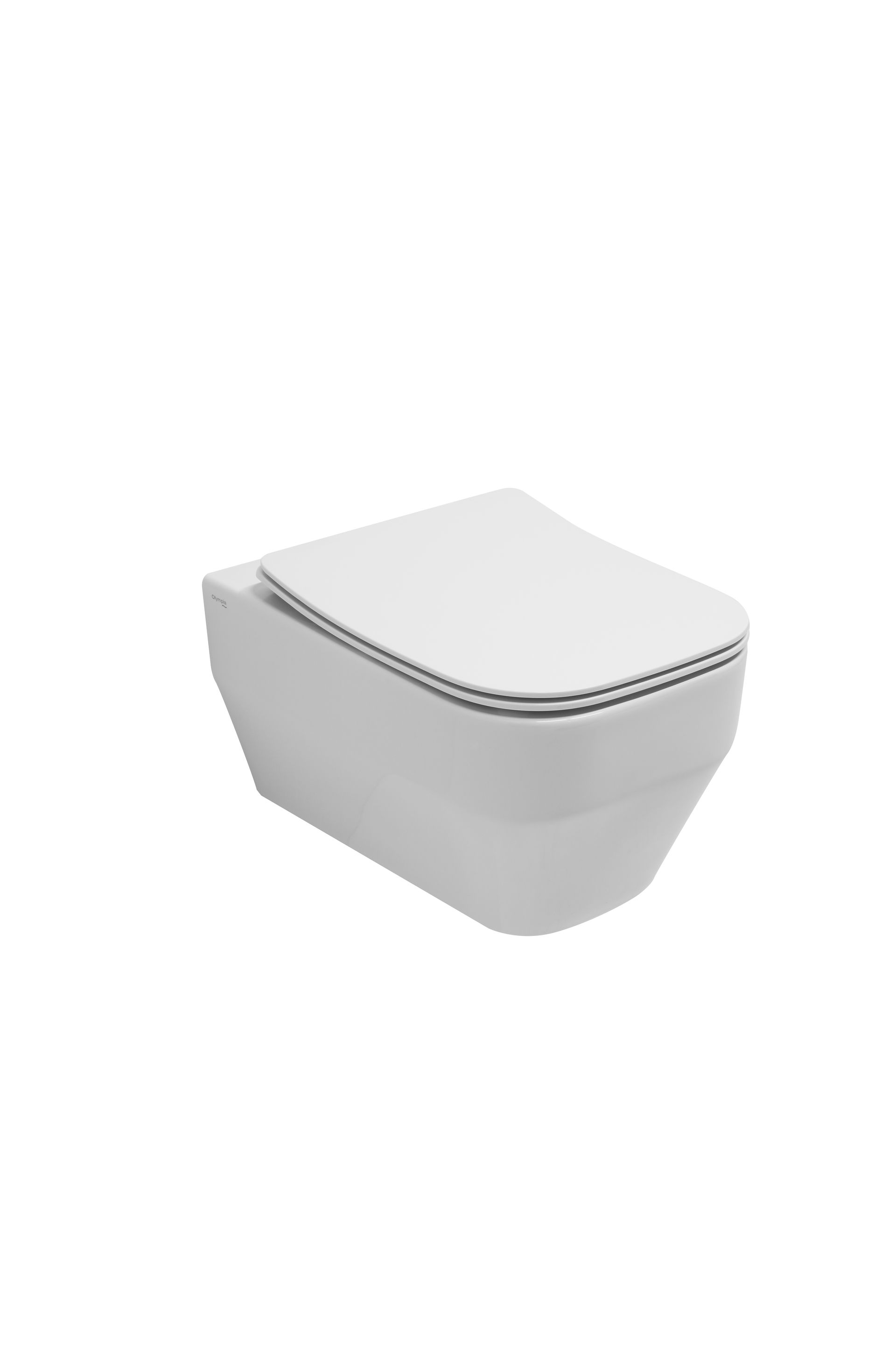 WC bianco sospeso con sedile chiuso su sfondo bianco.