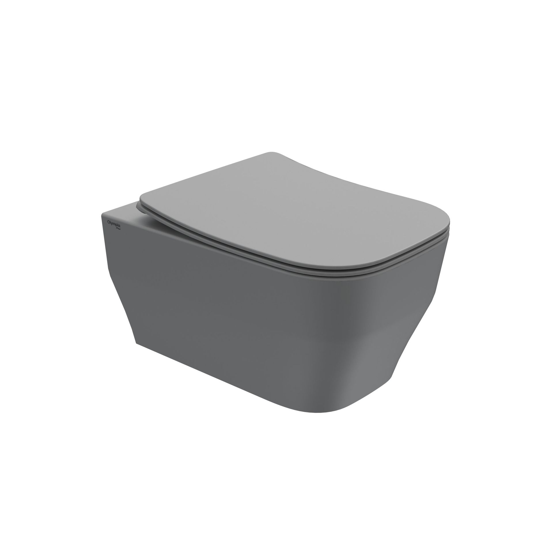 WC moderno grigio sospeso con coperchio chiuso su sfondo bianco.