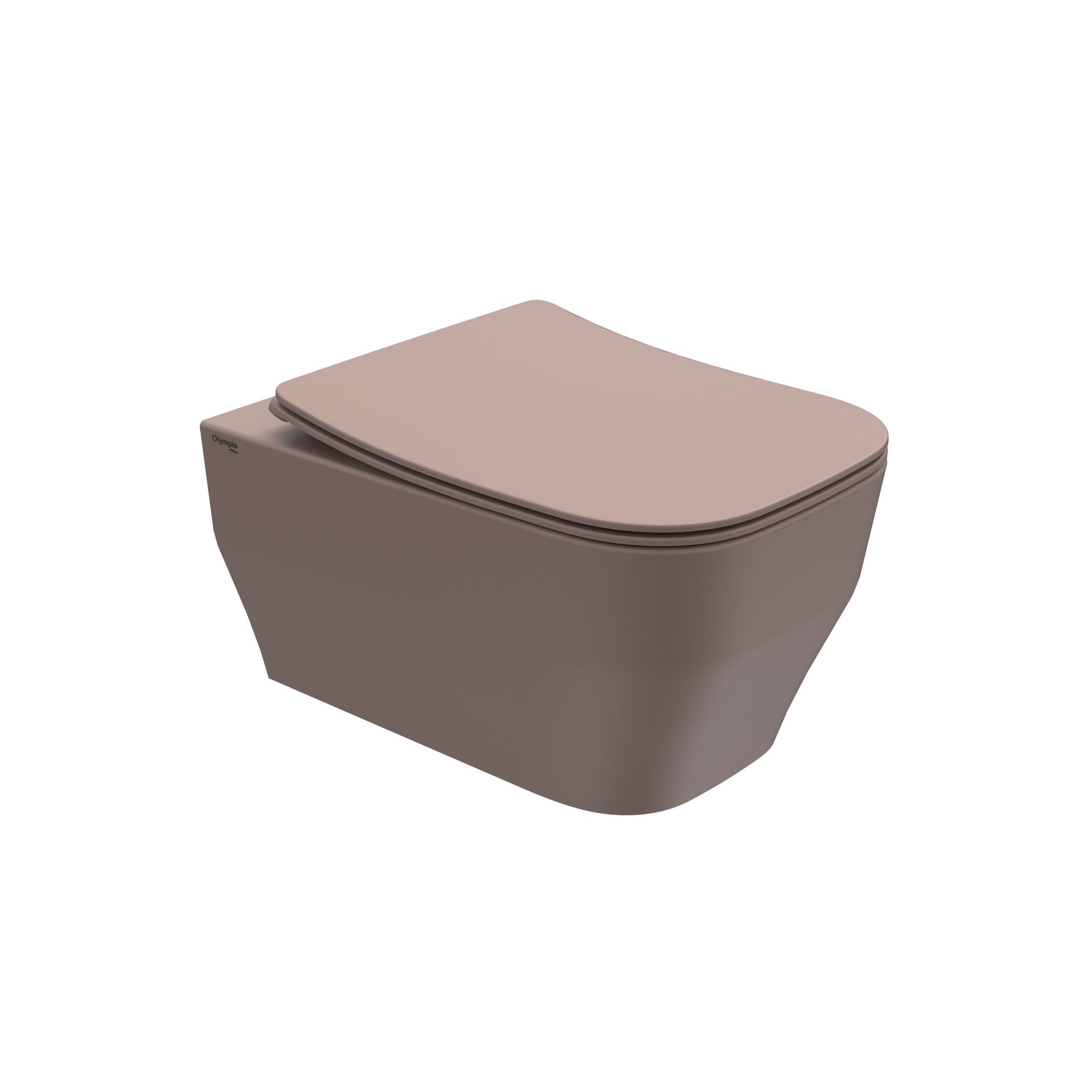 WC moderno beige e tortora con coperchio chiuso su sfondo bianco.