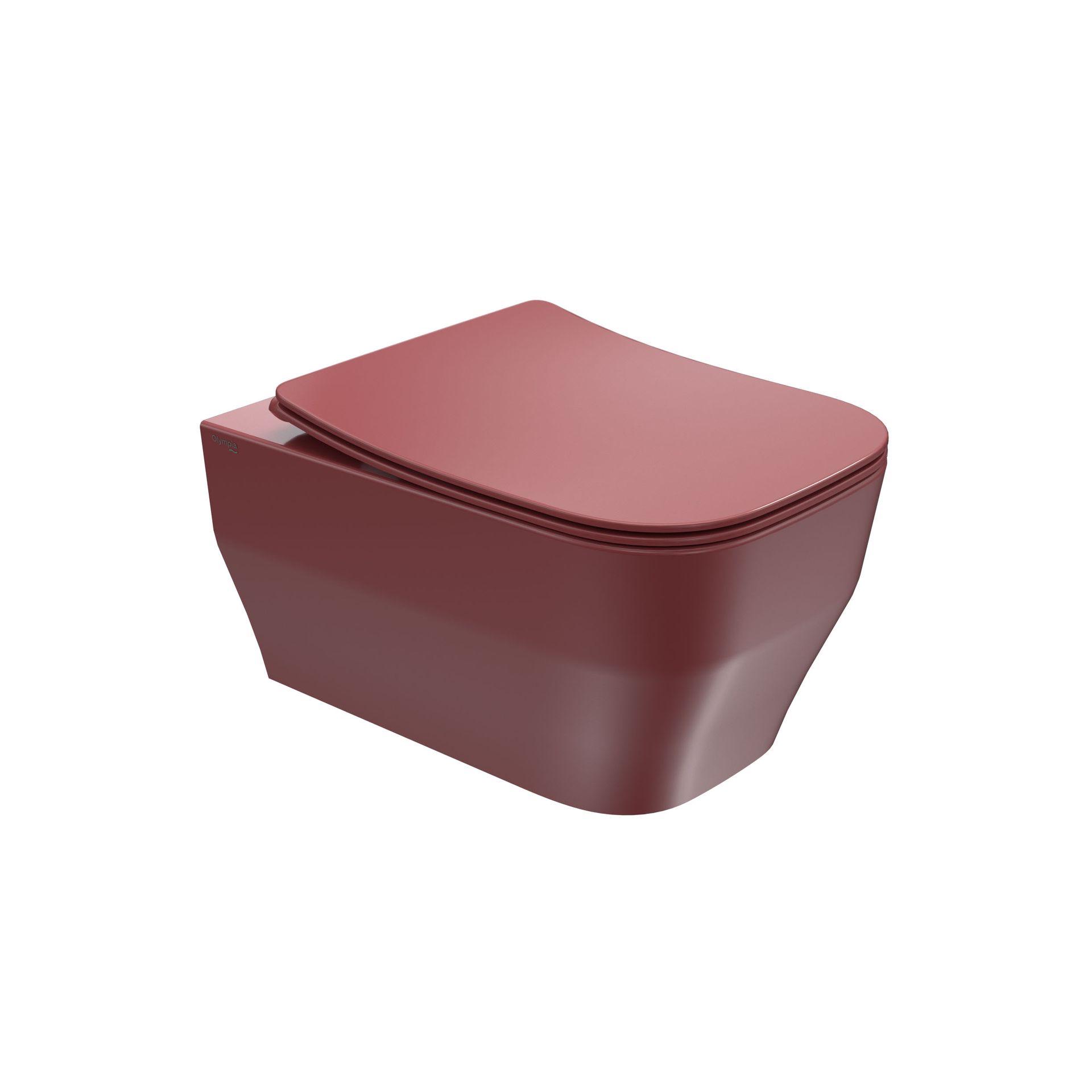 WC moderno color bordeaux con coperchio chiuso, isolato su sfondo bianco.