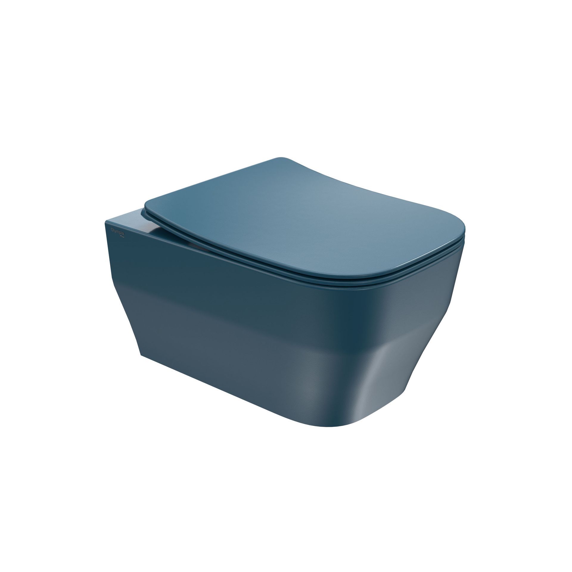 WC moderno blu su sfondo bianco