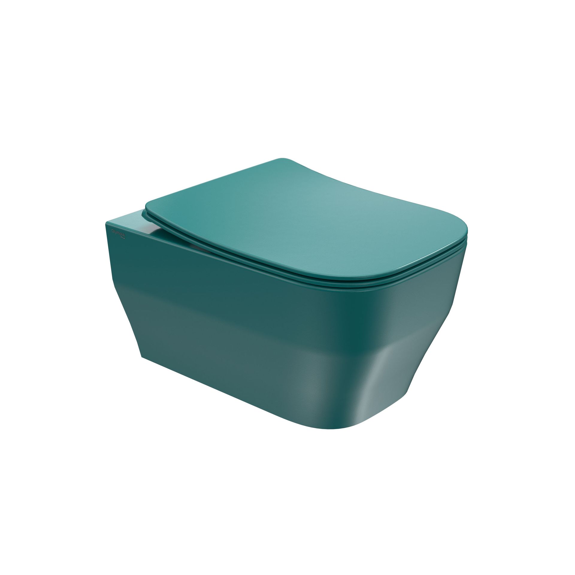 WC moderno color verde acqua con coperchio chiuso, isolato su sfondo bianco.