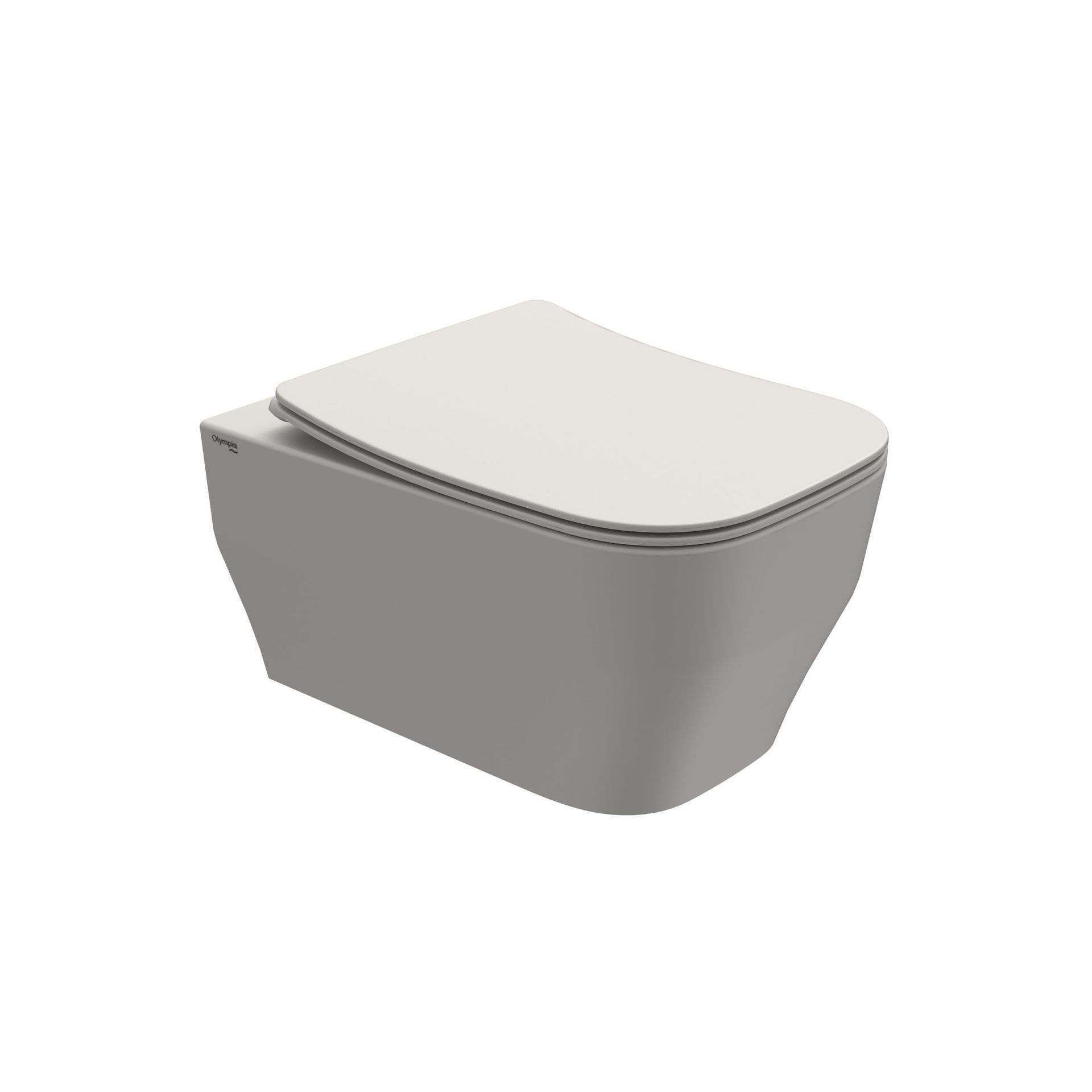 WC moderno bianco sospeso con coperchio chiuso su sfondo neutro