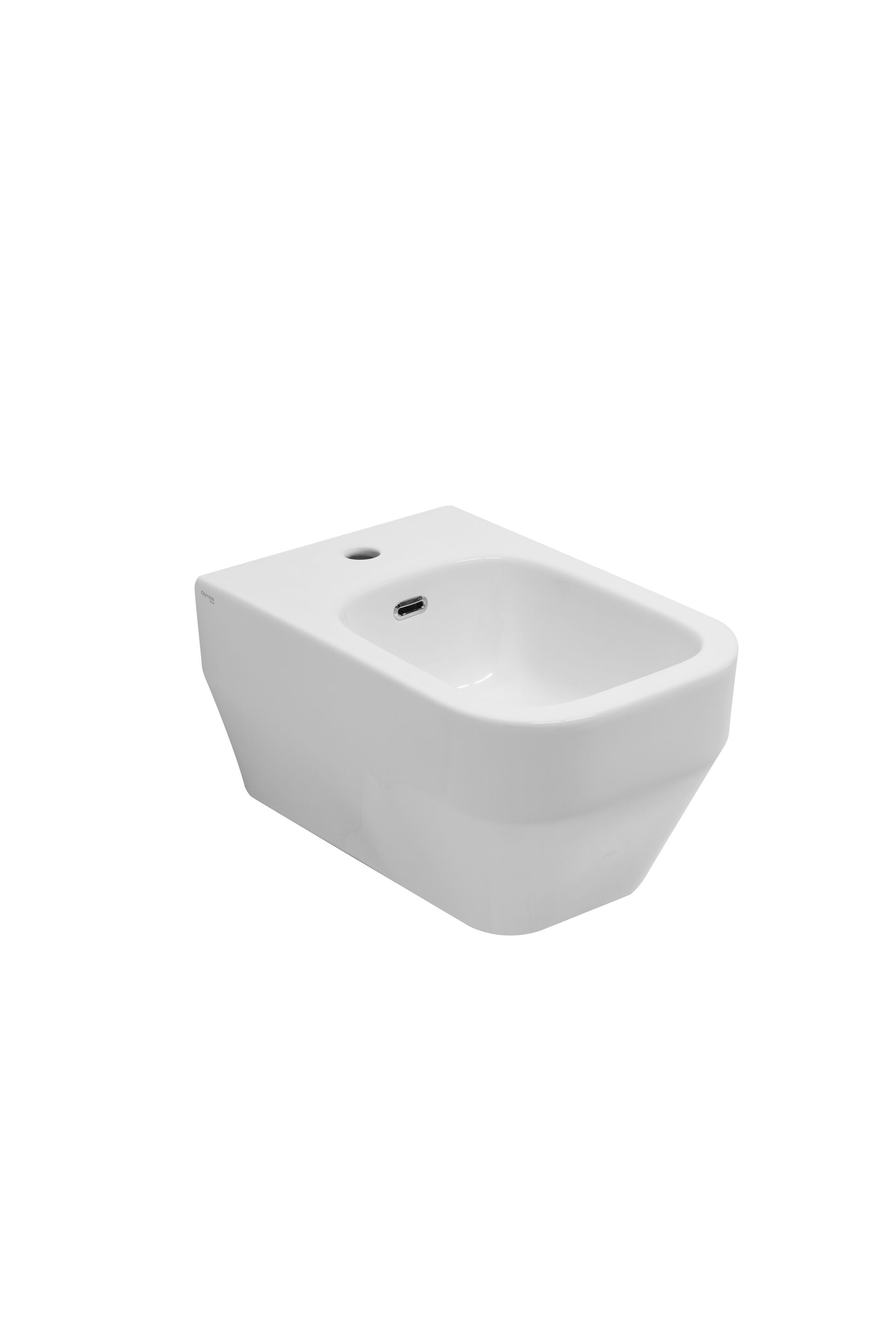 Bidet bianco sospeso con due accessori nella parte superiore.