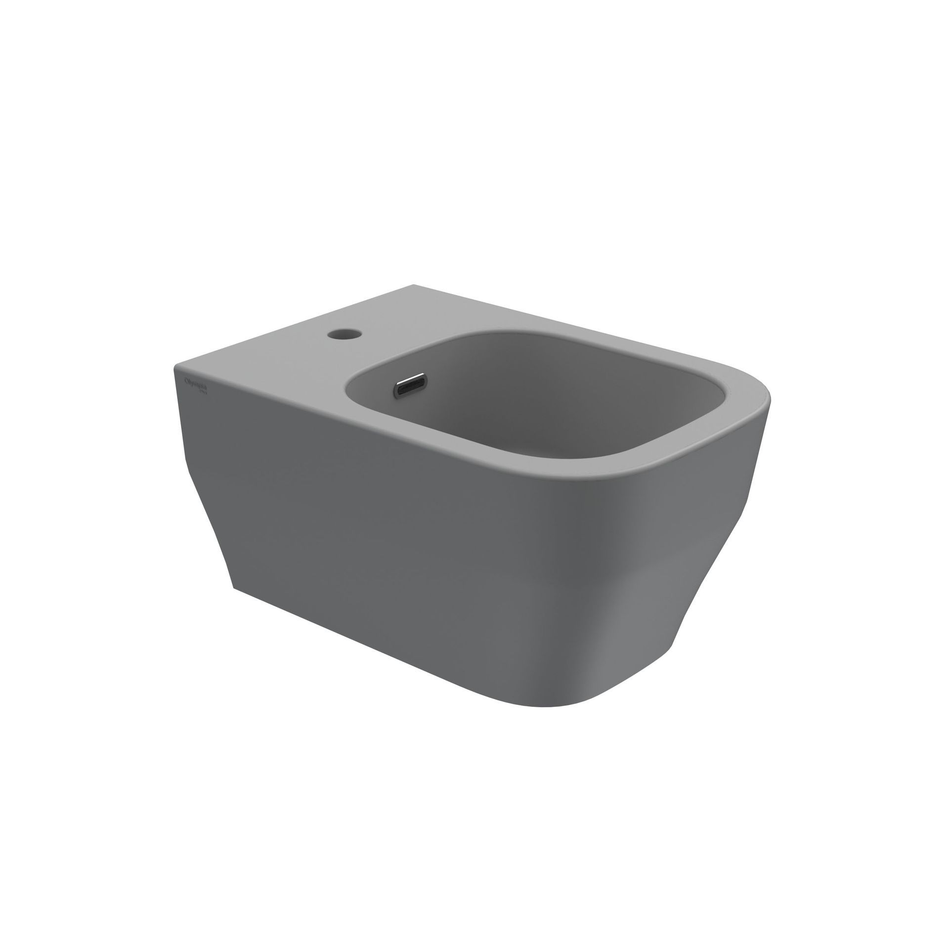 WC moderno grigio a parete con sedile e azionamento di scarico integrati.