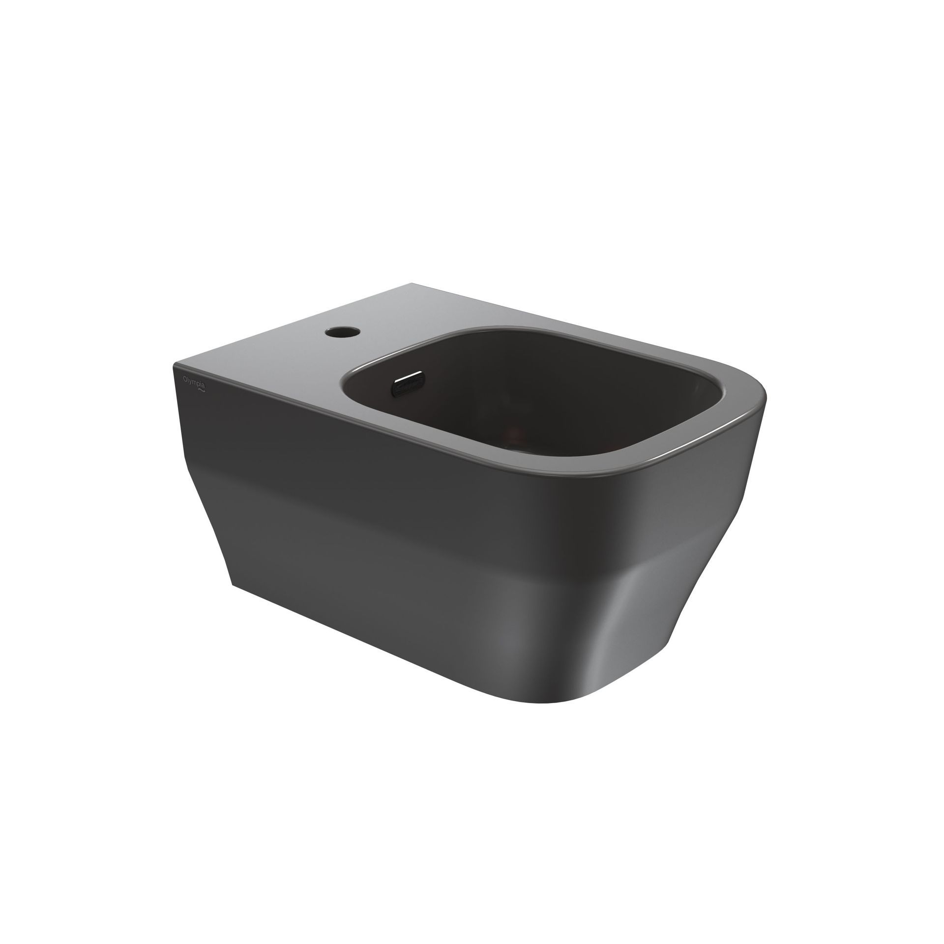 WC moderno nero sospeso con sedile aperto, mostrato su sfondo bianco.