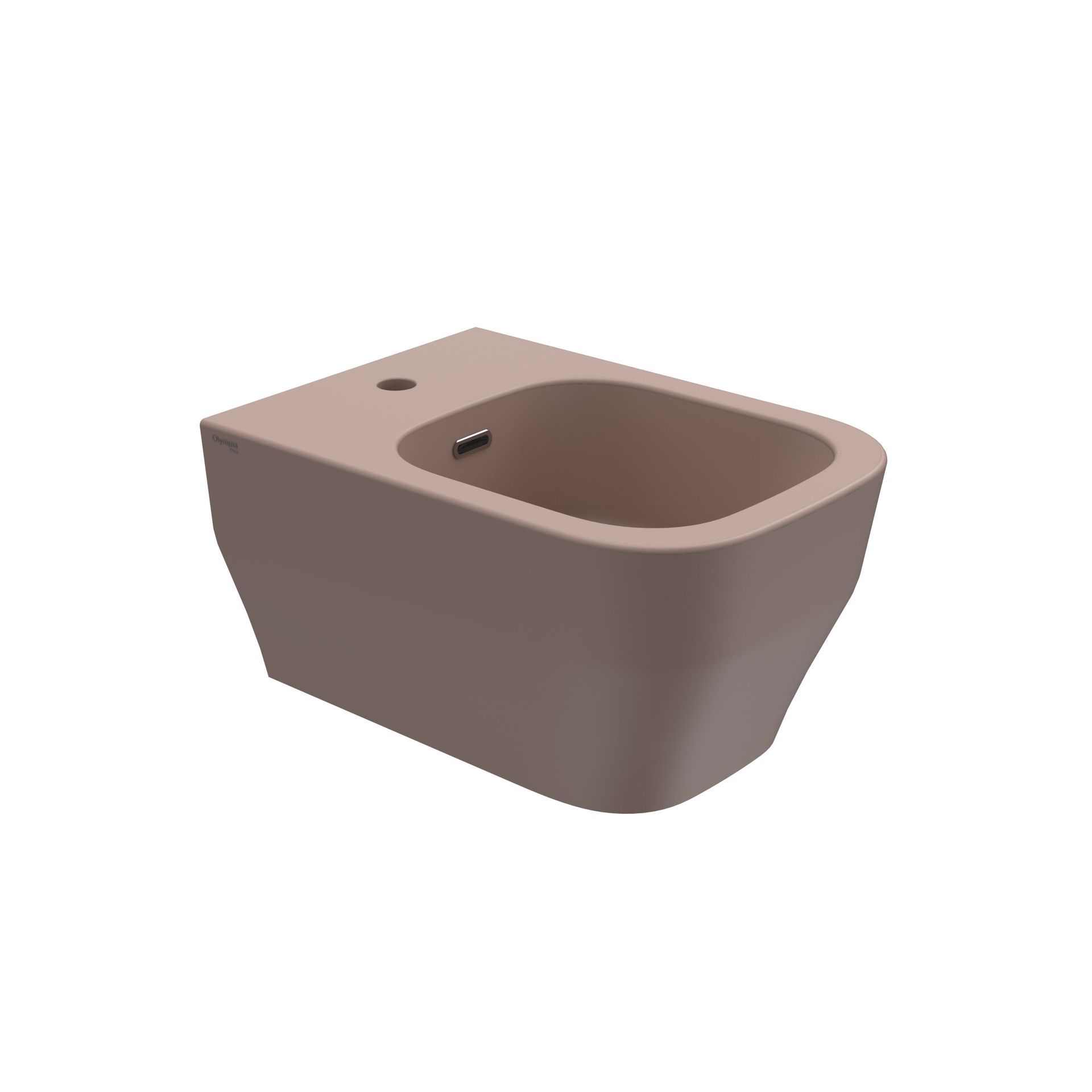 Toilette a parete marrone con sedile integrato e tazza aperta, isolata su sfondo bianco.
