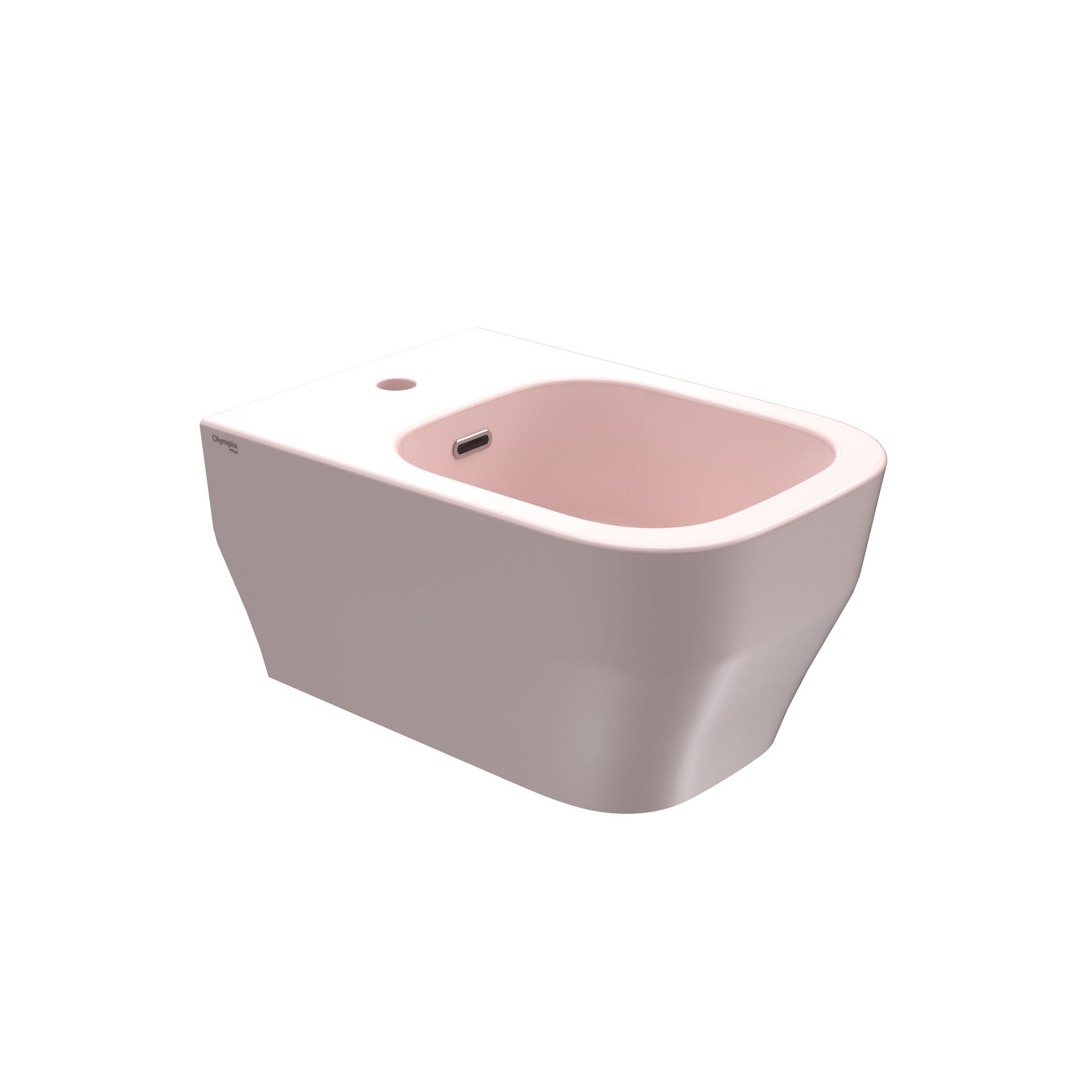 Toilette bidet moderna rosa e bianca su sfondo bianco