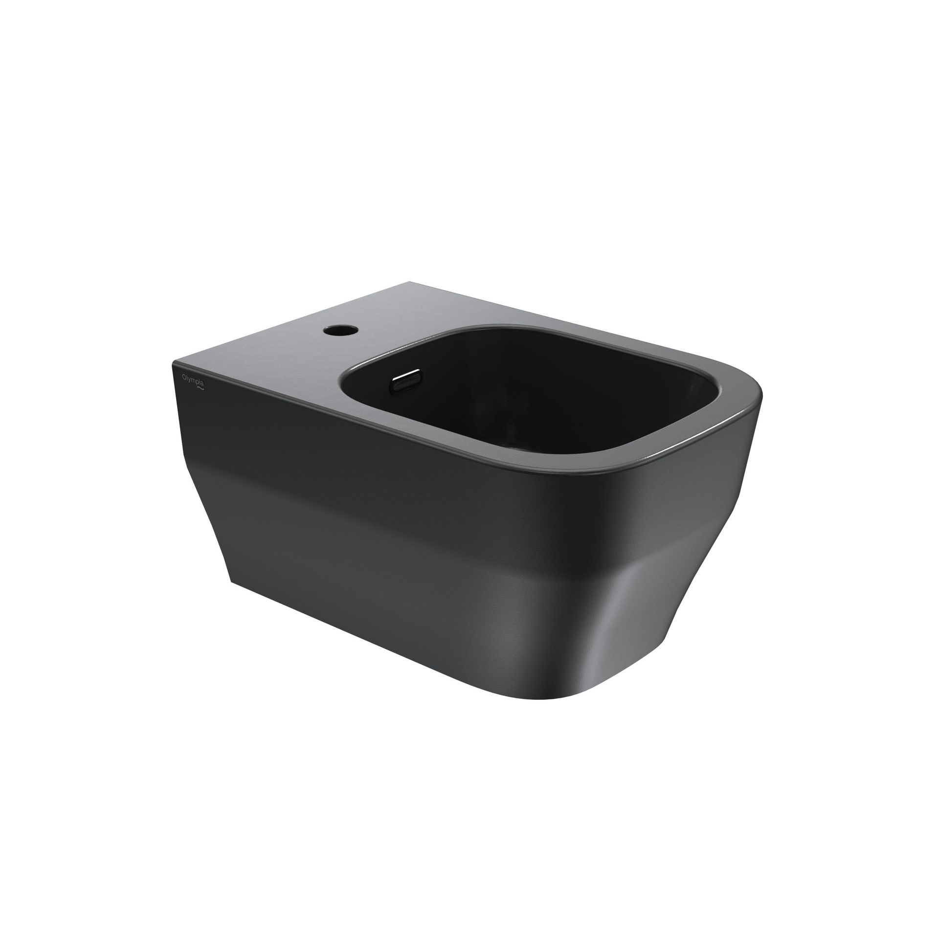 Bidet nero a parete con vasca arrotondata su sfondo bianco.