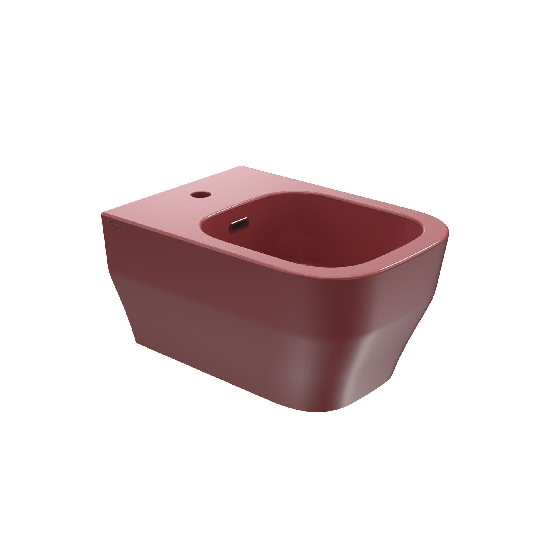 WC sospeso color bordeaux con lavabo arrotondato e due fori di scarico