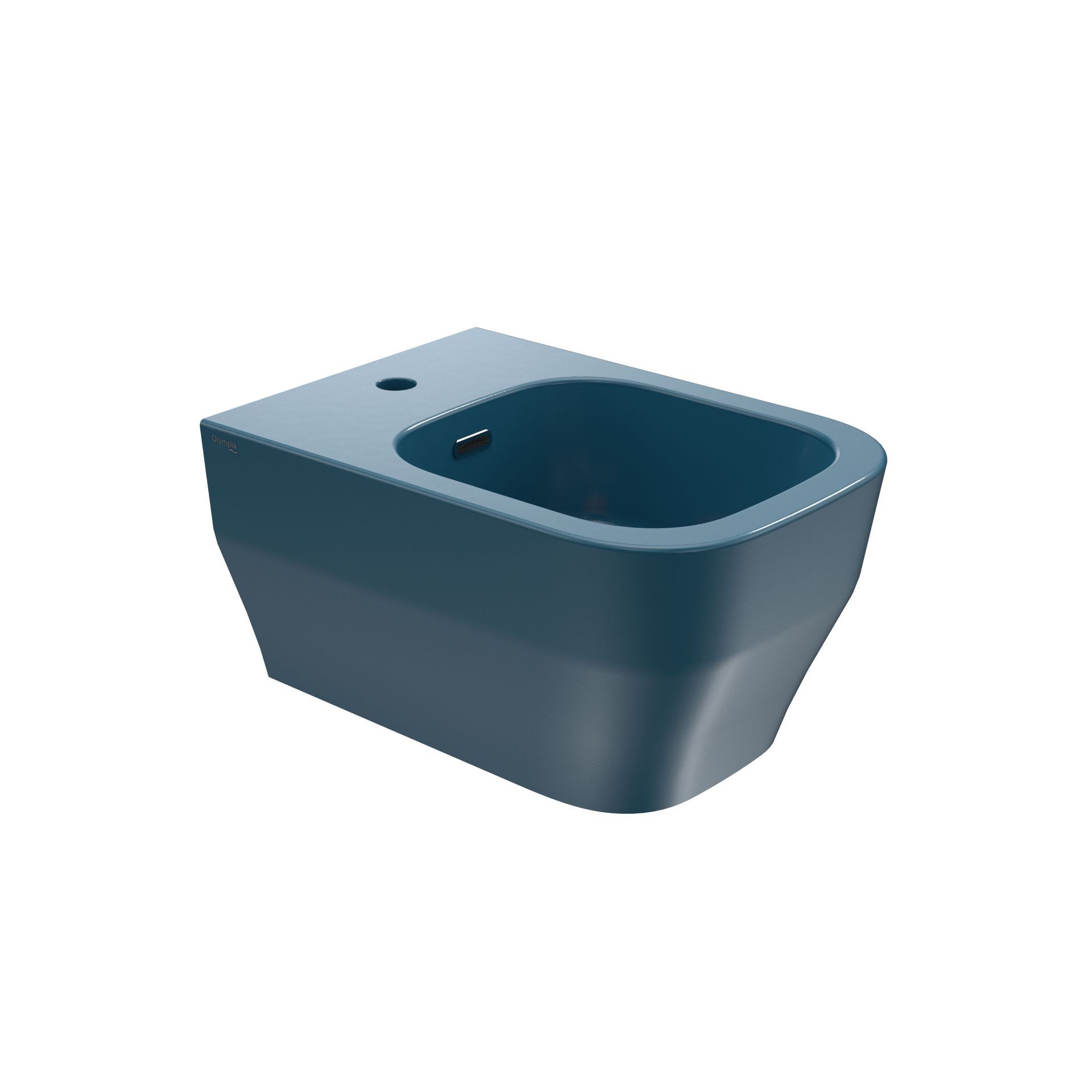 Sanitario moderno blu su sfondo bianco