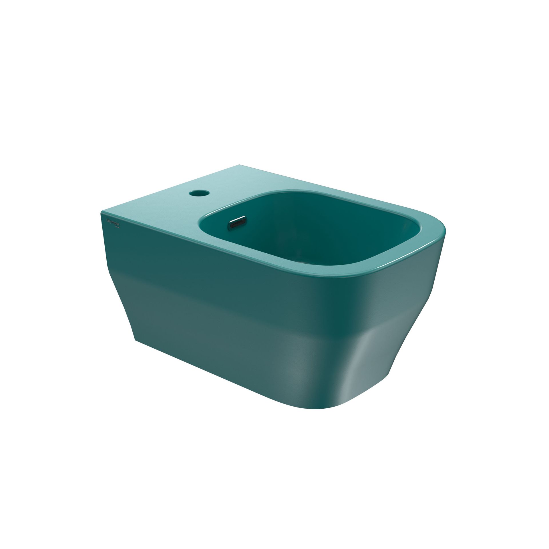 bidet in ceramica color verde acqua su sfondo bianco.