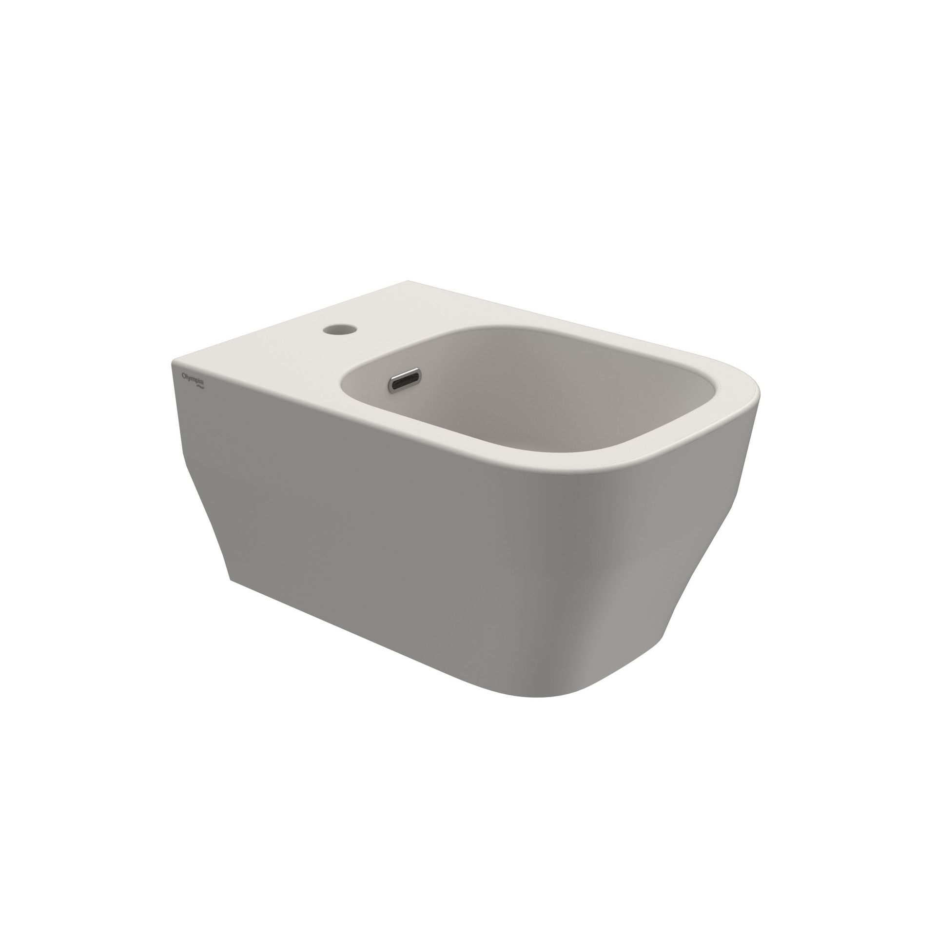 WC bidet bianco a parete con lavabo ovale e piccolo foro laterale per il rubinetto.