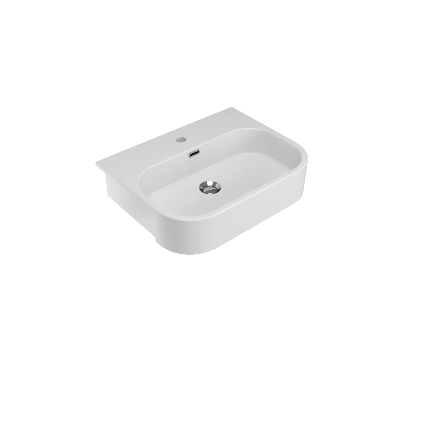 Lavandino da bagno rettangolare in ceramica bianca con rubinetto e fori di scarico.