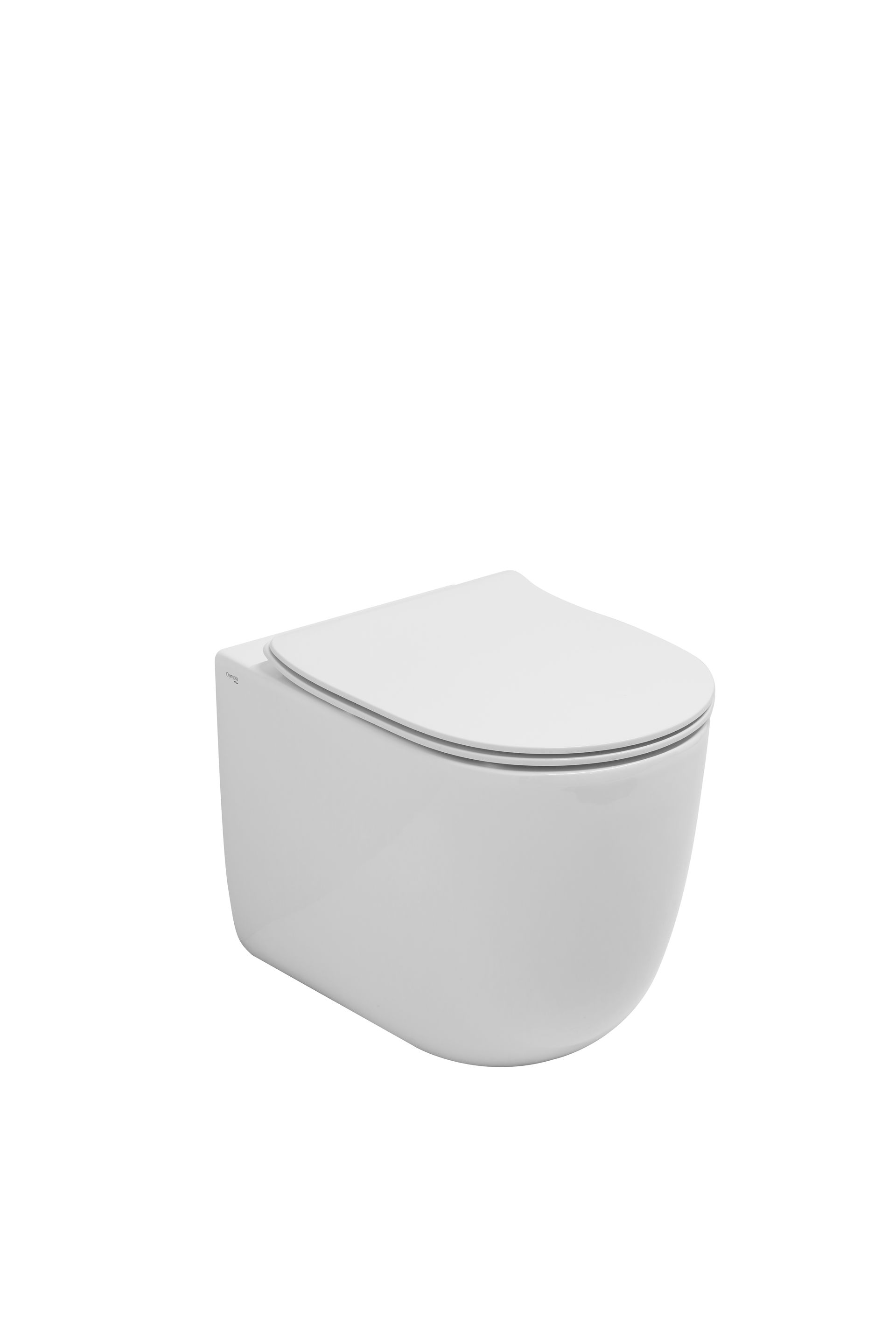 WC sospeso bianco con coperchio chiuso.