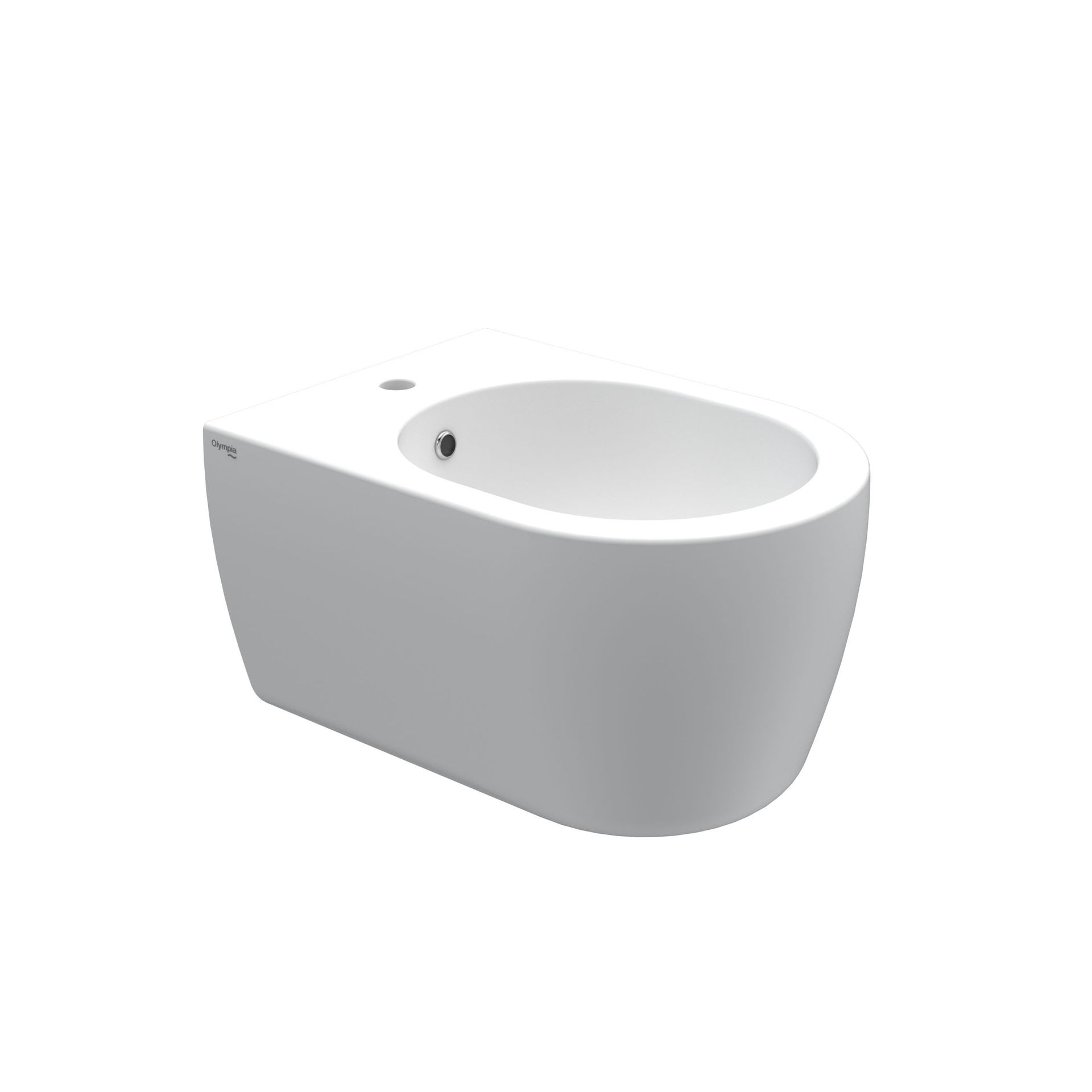 Bidet in ceramica bianca a parete con lavabo ovale e foro per rubinetto singolo.