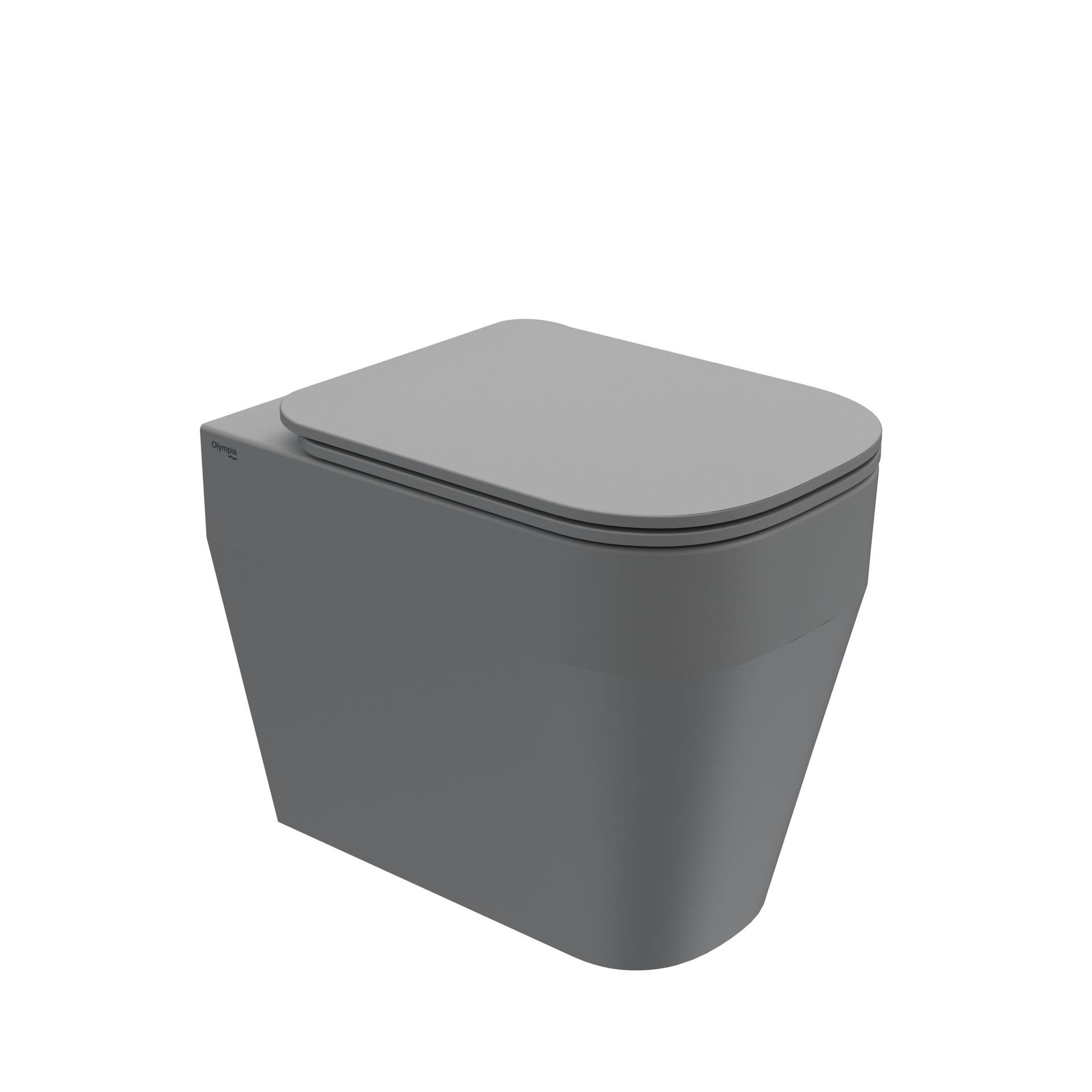 WC moderno grigio con coperchio chiuso su sfondo bianco.