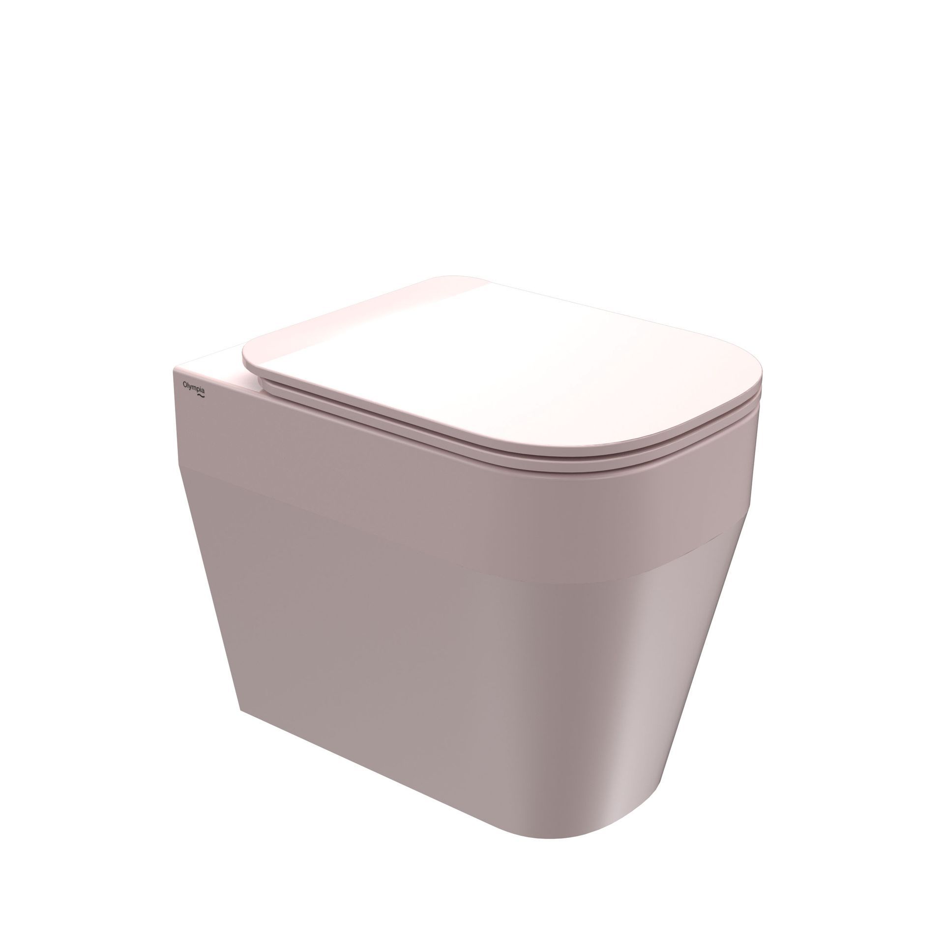 WC moderno rosa-grigio con coperchio chiuso su sfondo bianco.