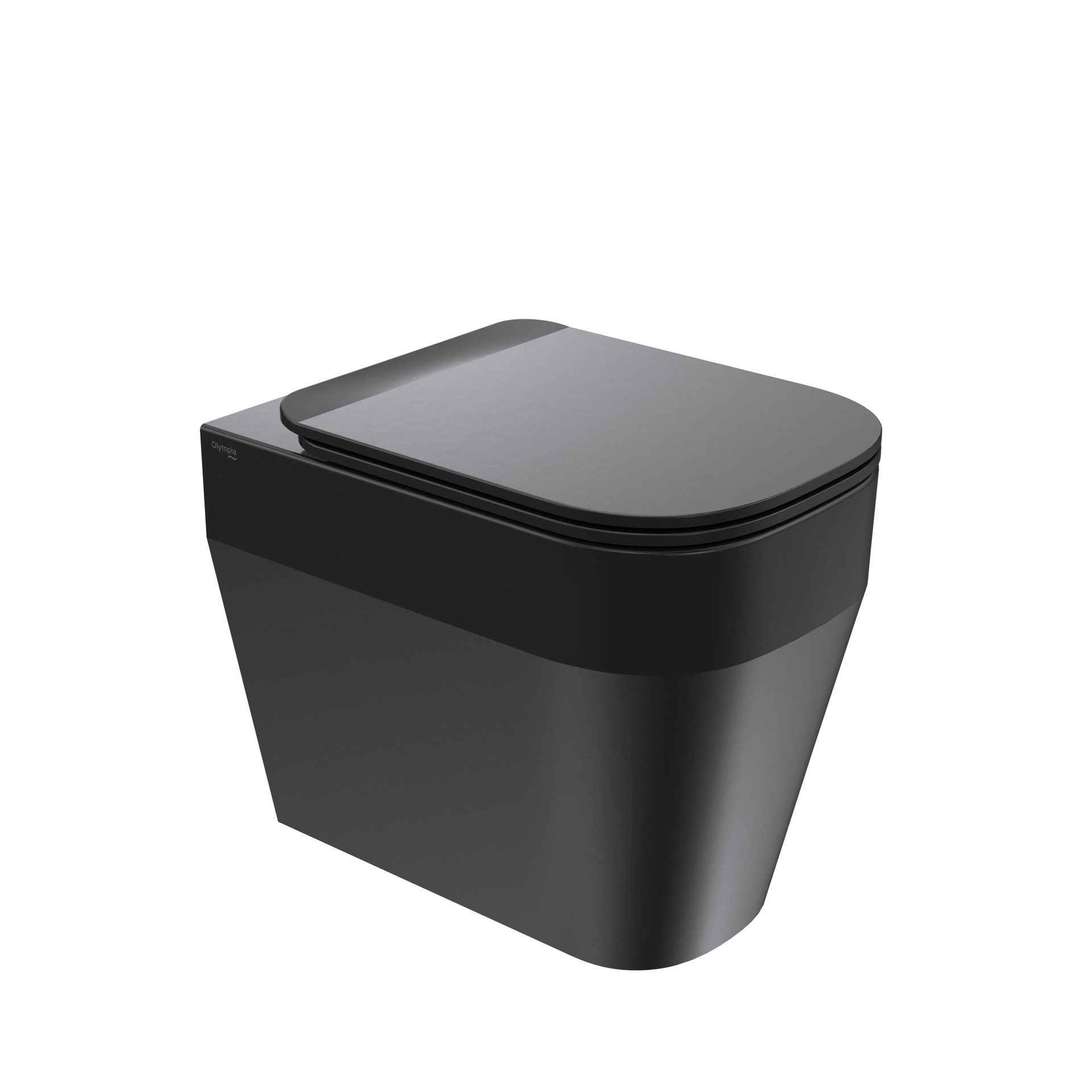WC moderno nero con coperchio chiuso su sfondo bianco.