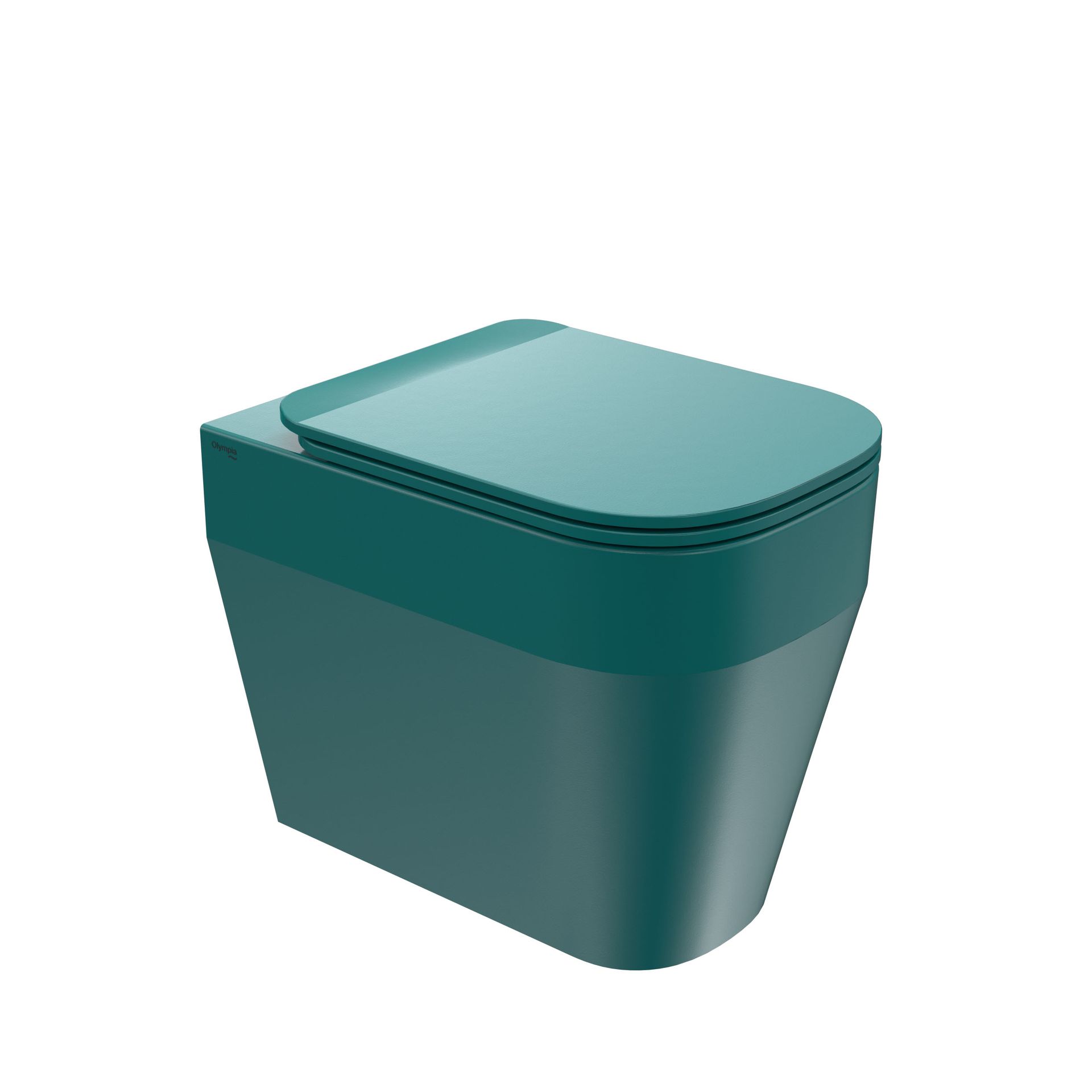 WC moderno color verde acqua con coperchio chiuso, isolato su sfondo bianco.