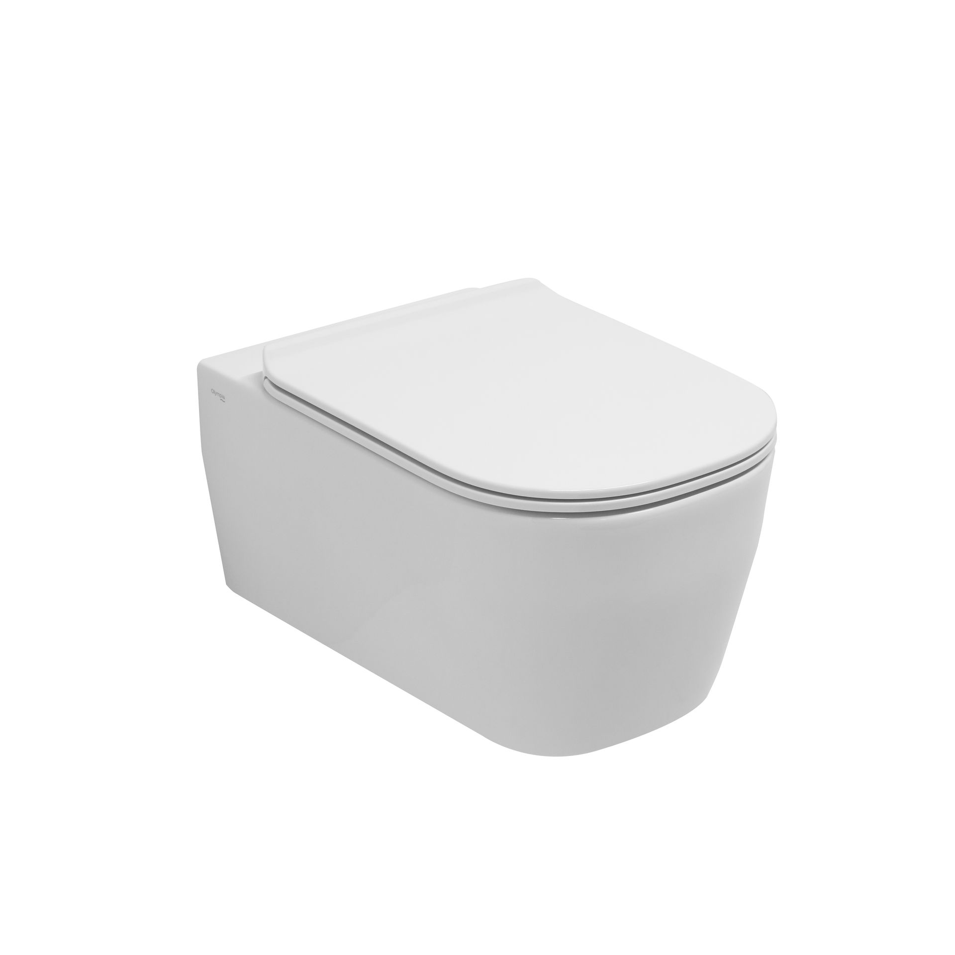 WC moderno bianco sospeso con coperchio chiuso, isolato su sfondo bianco.