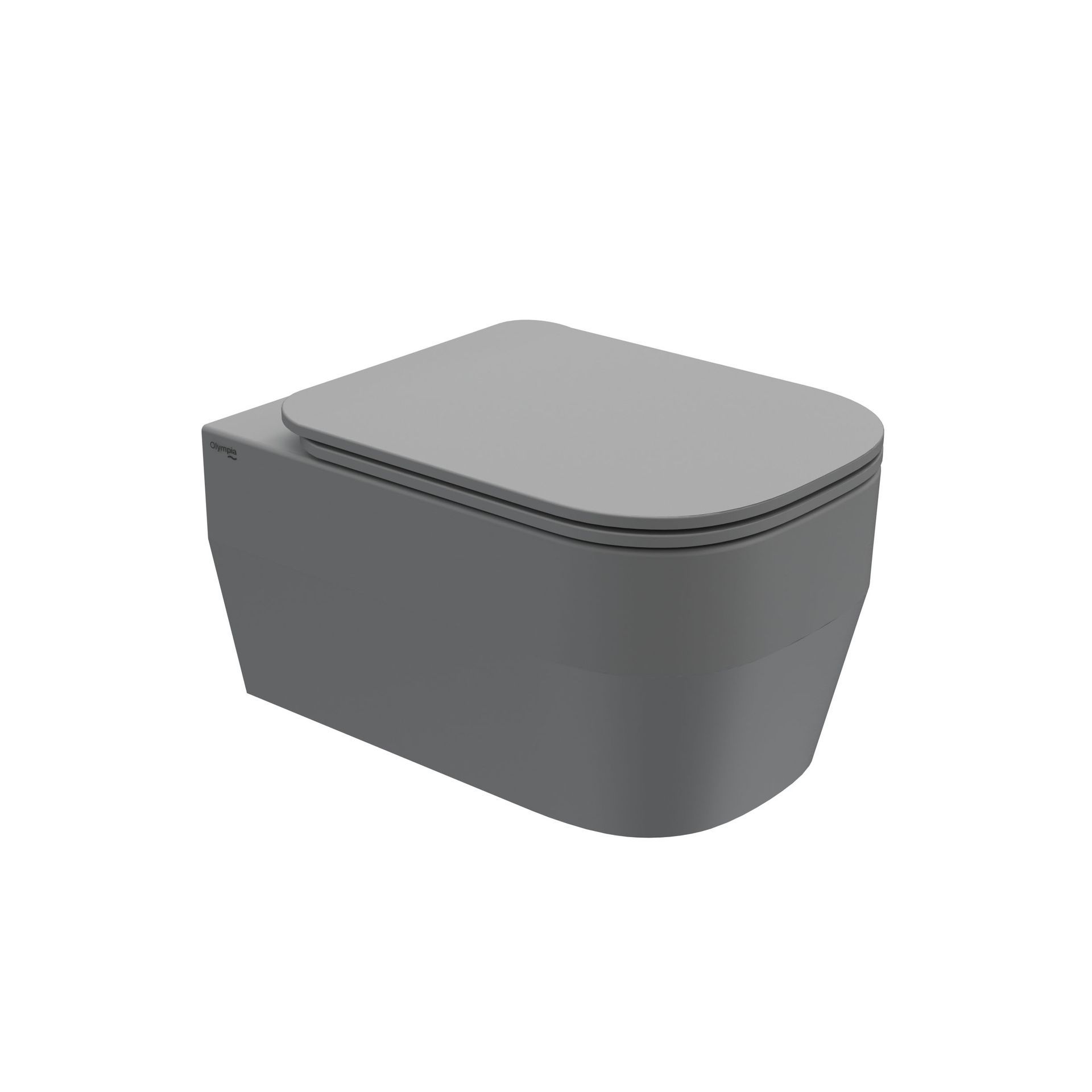 WC moderno grigio con coperchio chiuso su sfondo bianco.