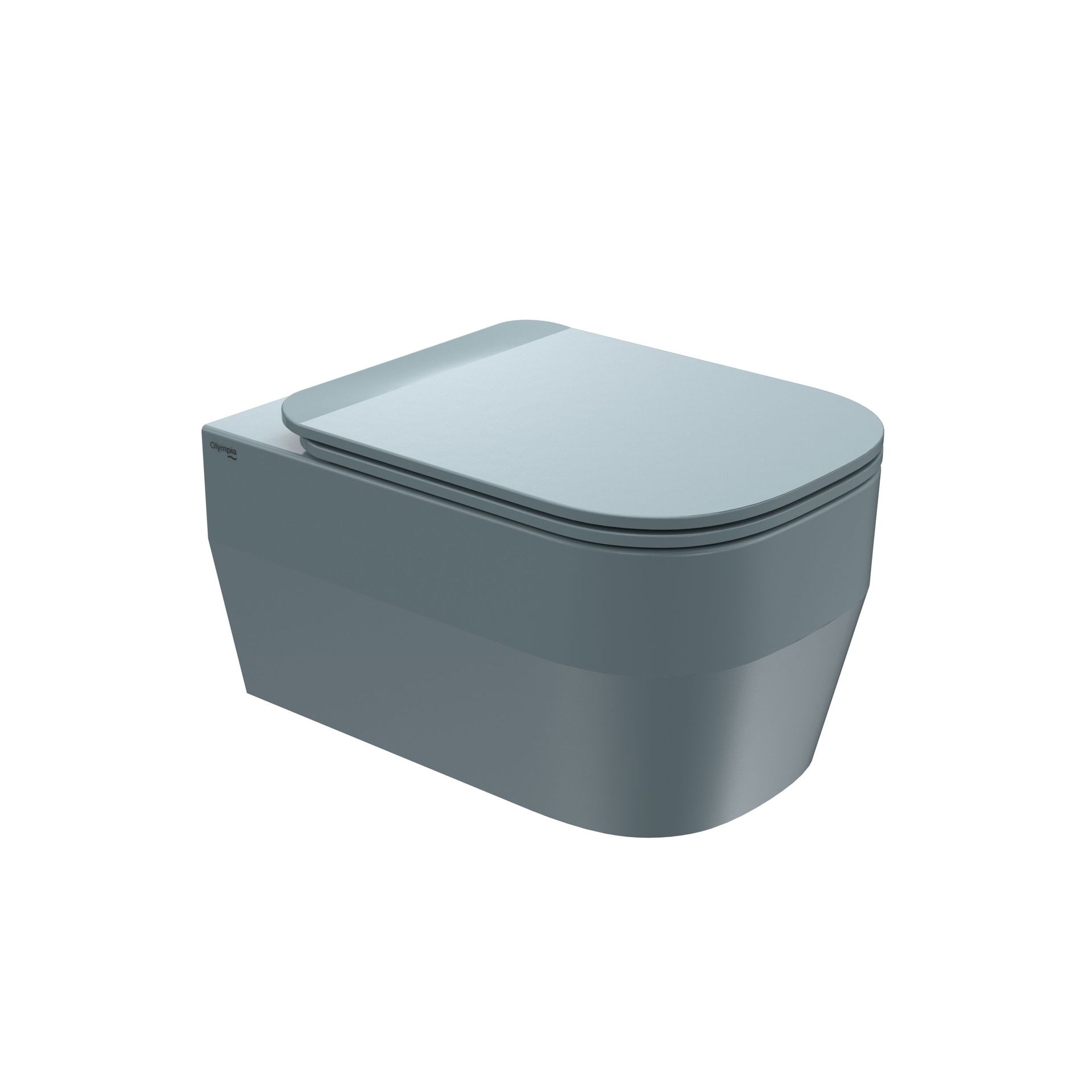 WC moderno grigio sospeso con coperchio chiuso su sfondo bianco.