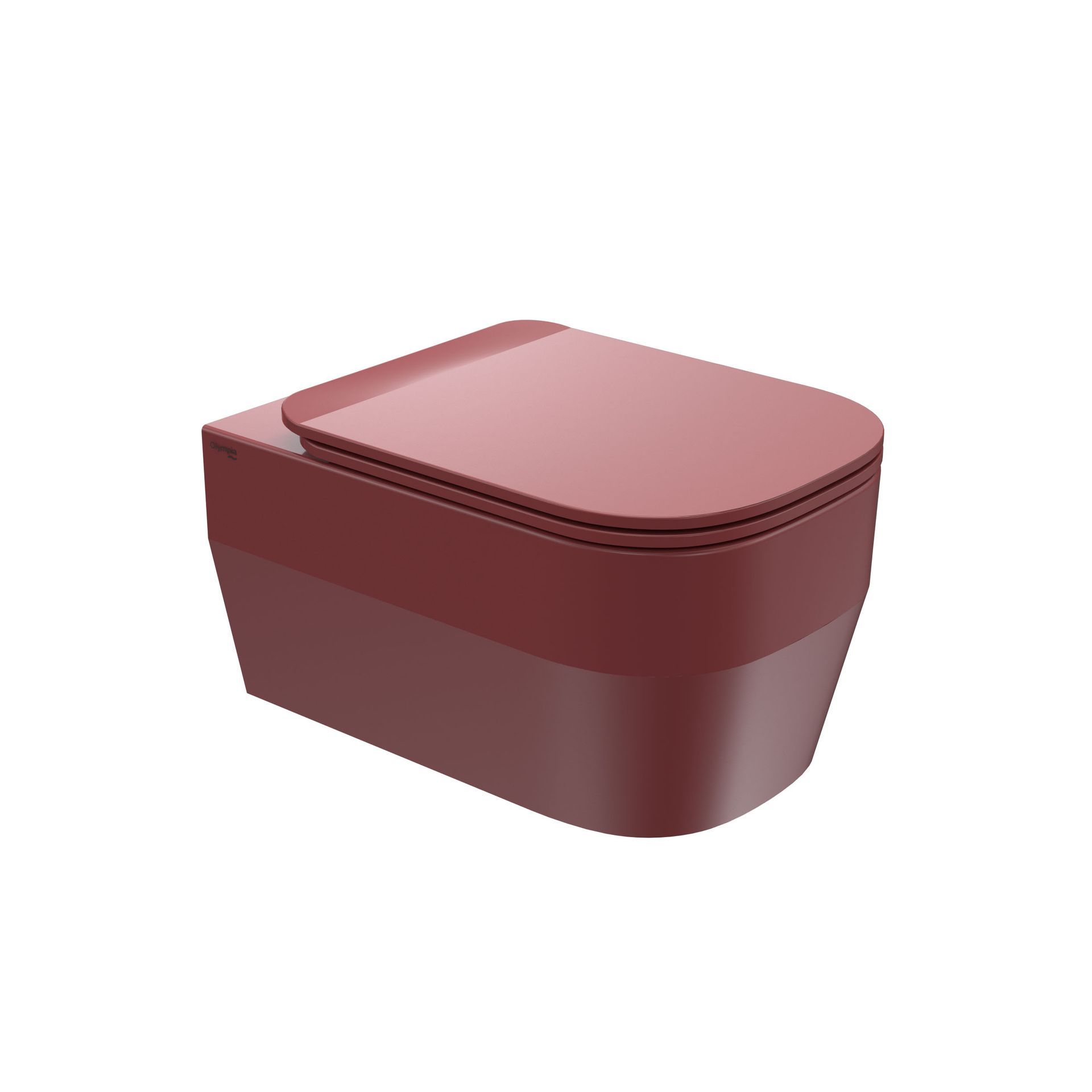 wc bordeaux con coperchio e bordi arrotondati su sfondo bianco.