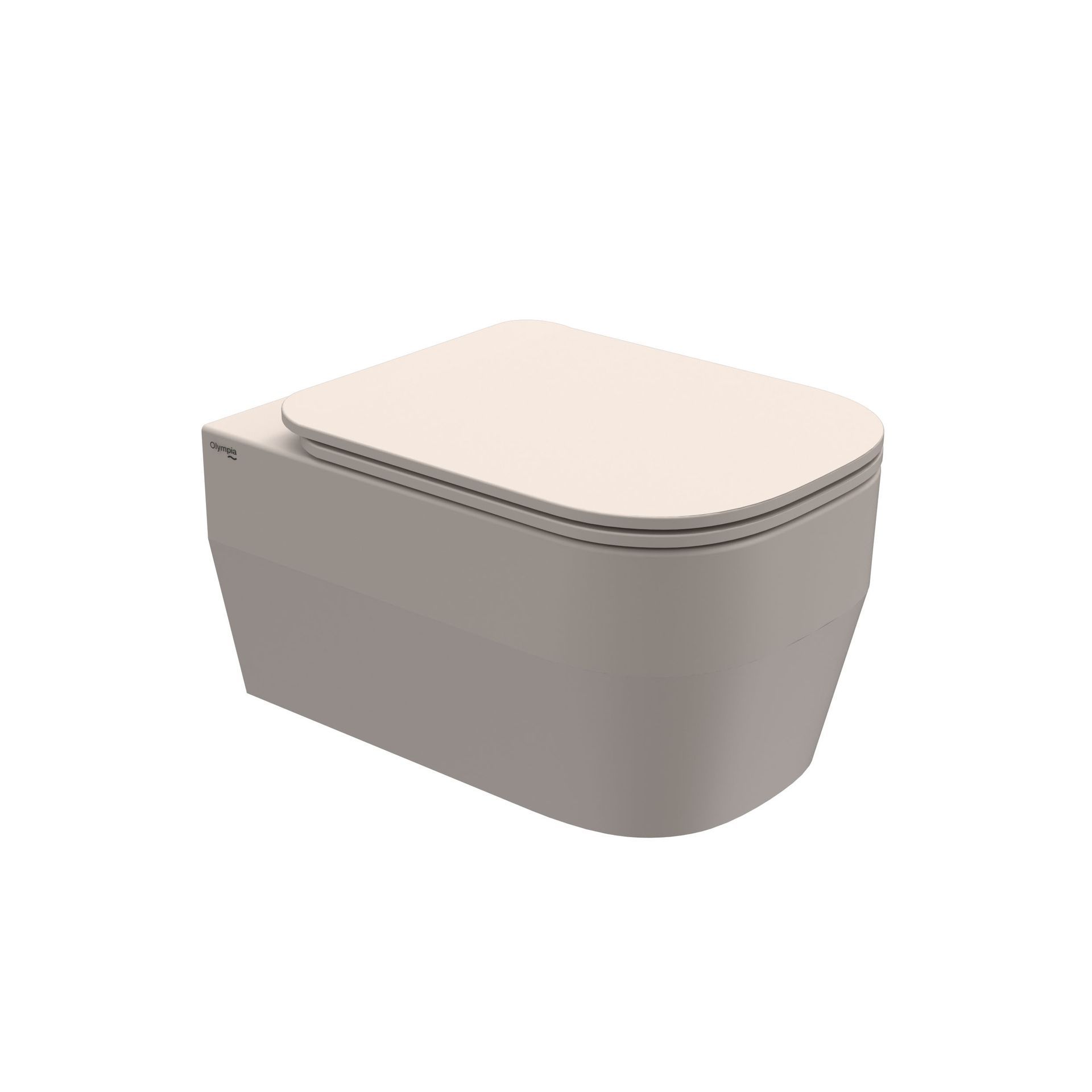 WC moderno sospeso di colore grigio con coperchio bianco.