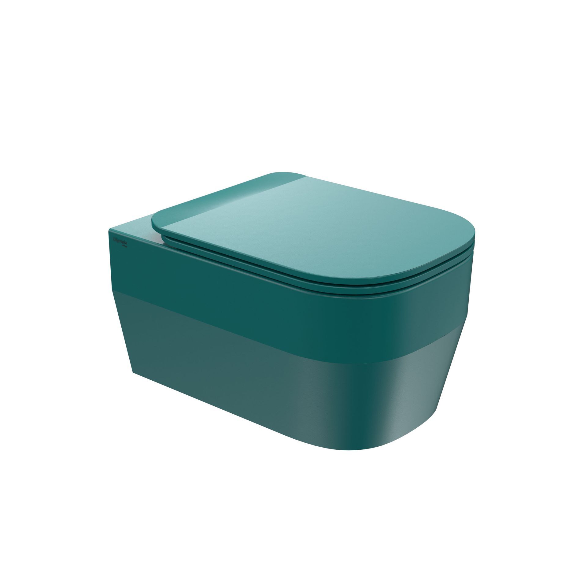WC moderno color verde acqua con coperchio arrotondato, mostrato su sfondo bianco.