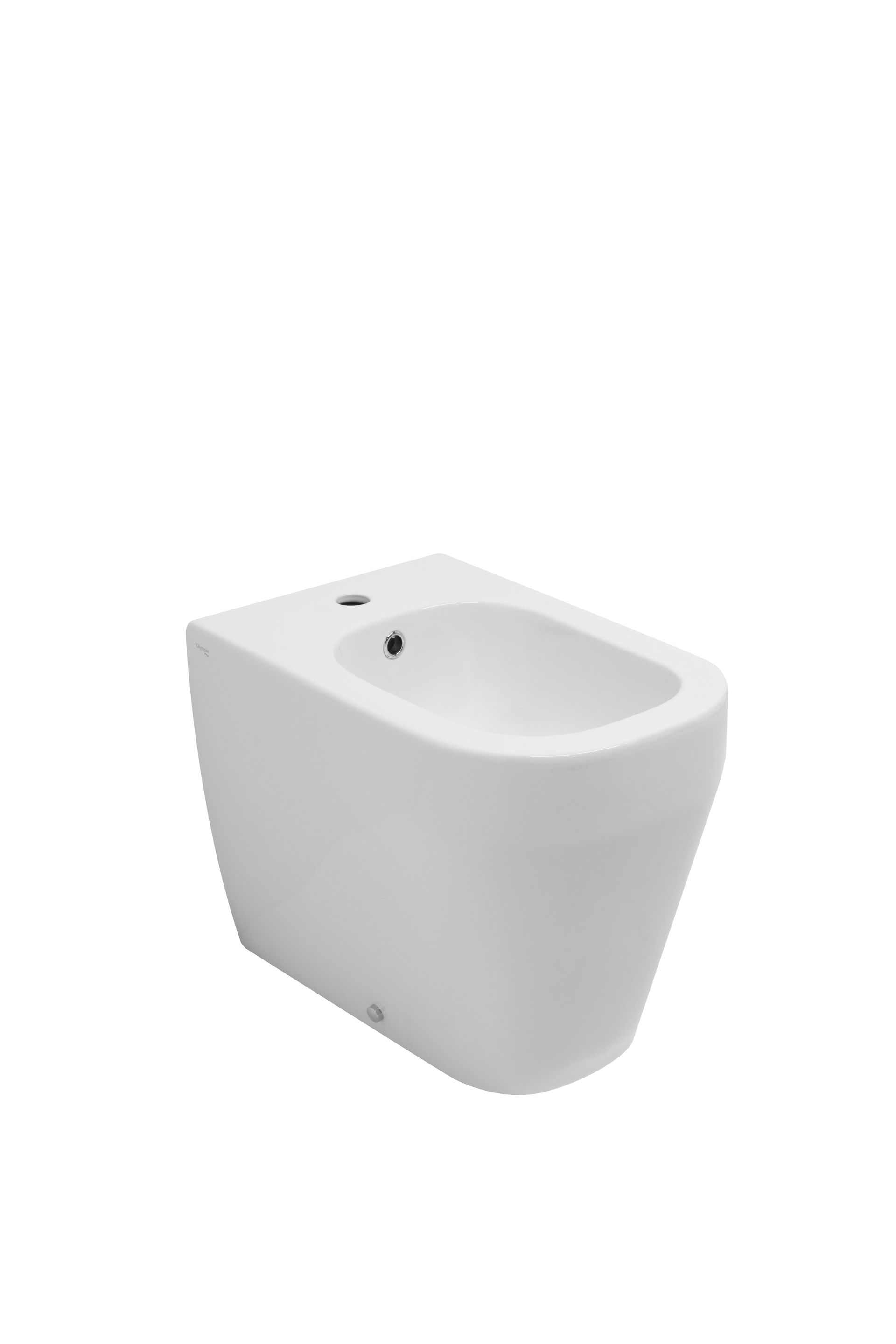 Bidet in porcellana bianca con vaso arrotondato, su sfondo bianco.