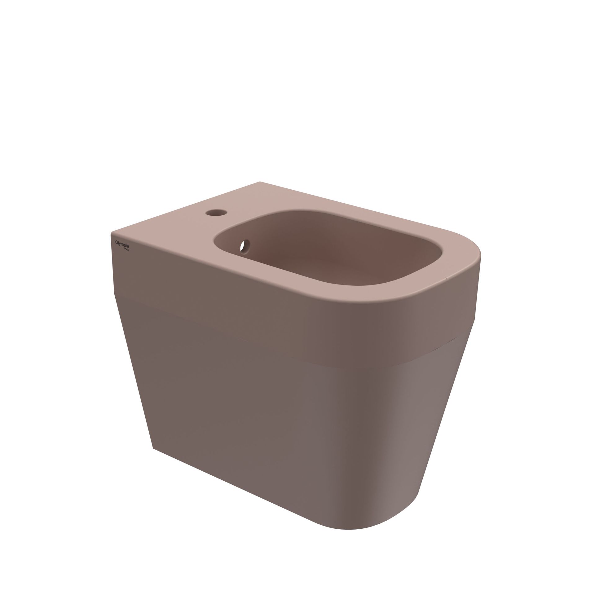 Toilette bidet a parete di colore marrone su sfondo bianco.